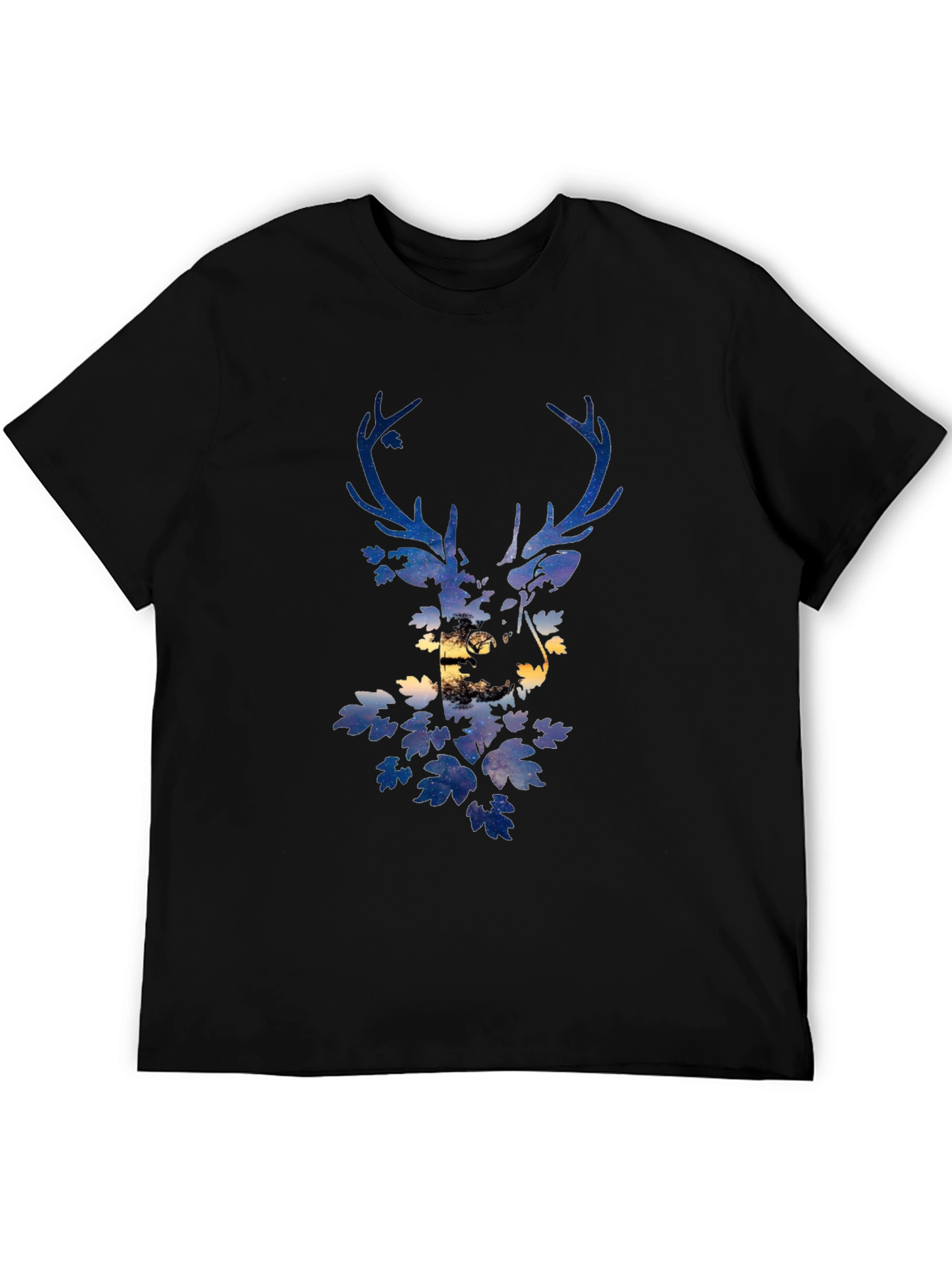 Deer Silhouette Graphic Print Black T-Shirt