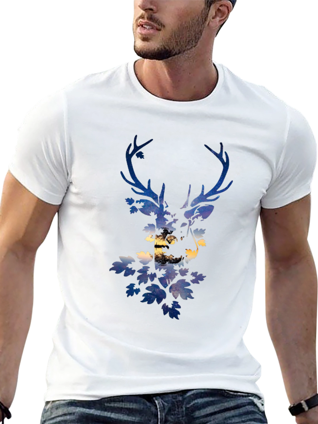 Deer Silhouette Graphic Print Black T-Shirt