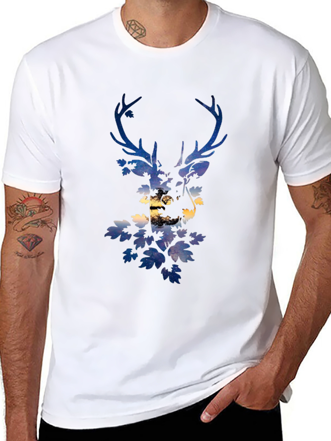 Deer Silhouette Graphic Print Black T-Shirt