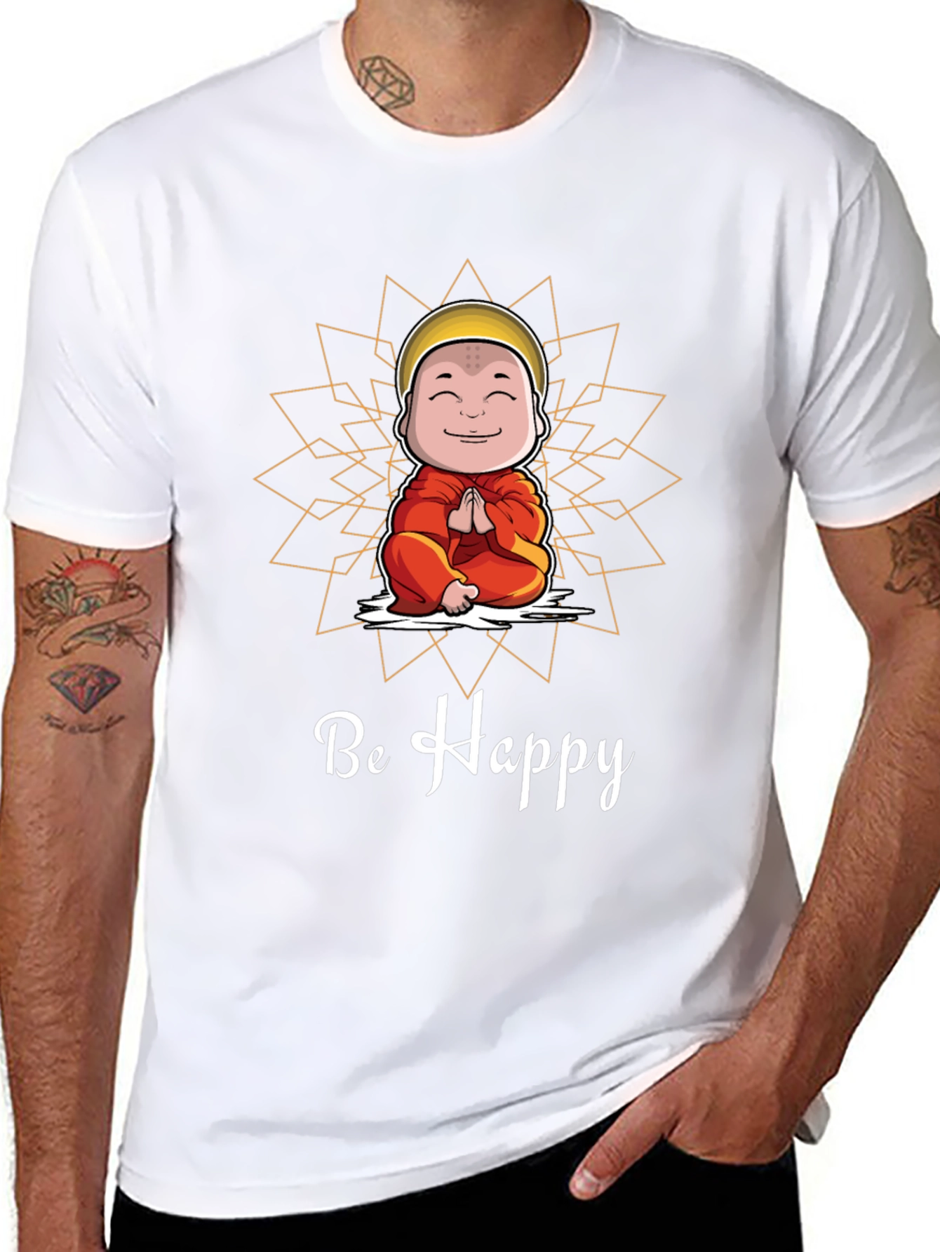Be Happy Monk Graphic Tee -  Unisex Black T-Shirt