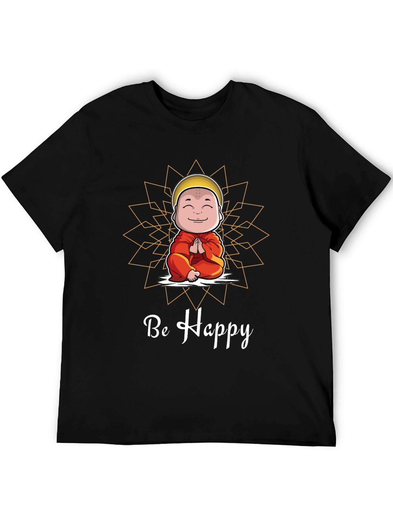 Be Happy Monk Graphic Tee -  Unisex Black T-Shirt