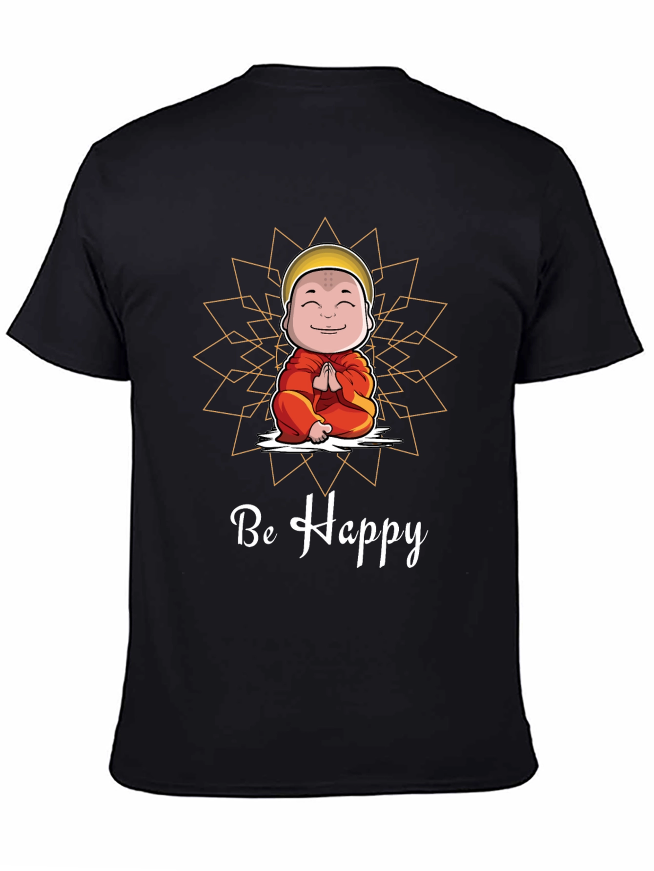 Be Happy Monk Graphic Tee -  Unisex Black T-Shirt