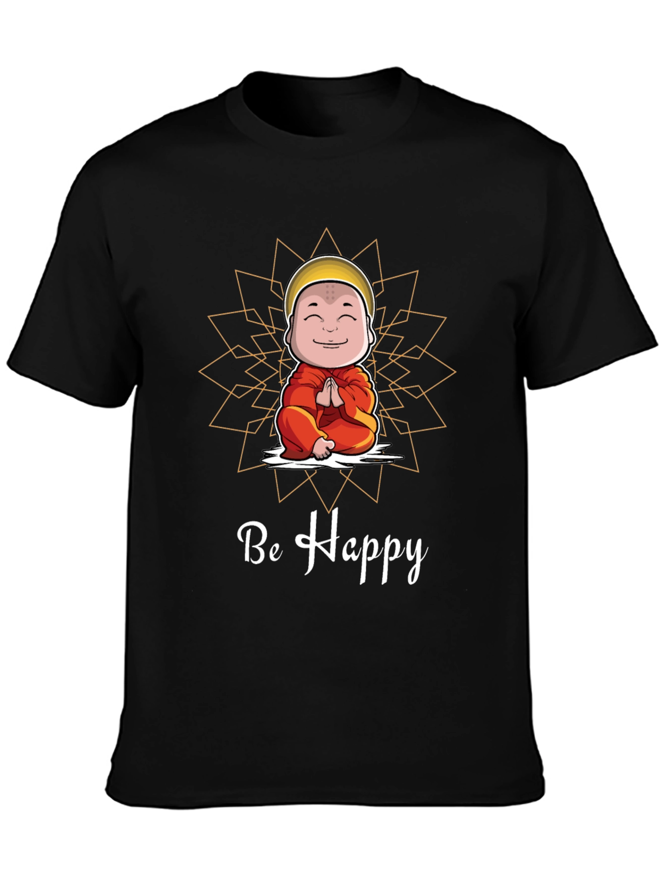 Be Happy Monk Graphic Tee -  Unisex Black T-Shirt