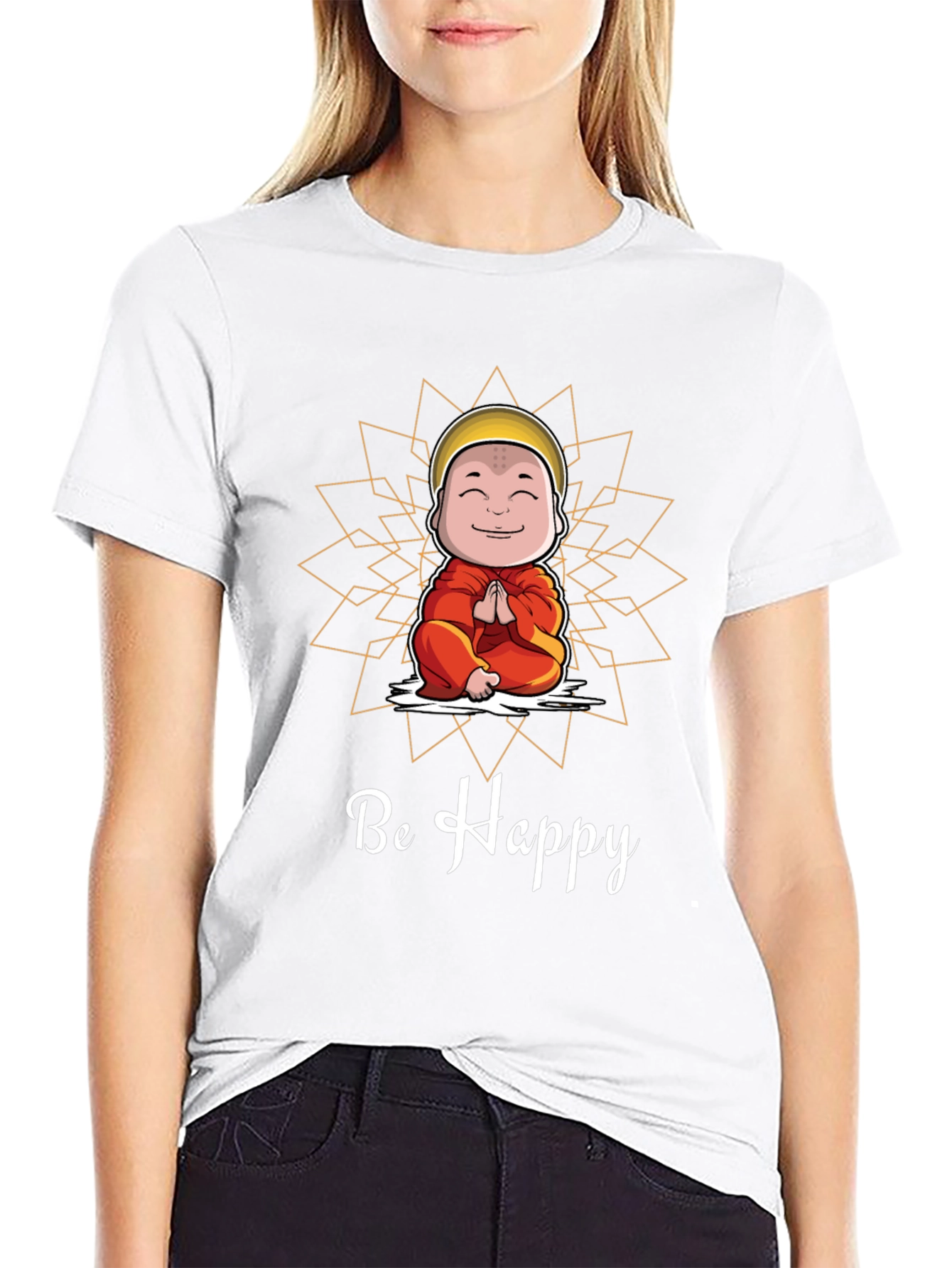 Be Happy Monk Graphic Tee -  Unisex Black T-Shirt