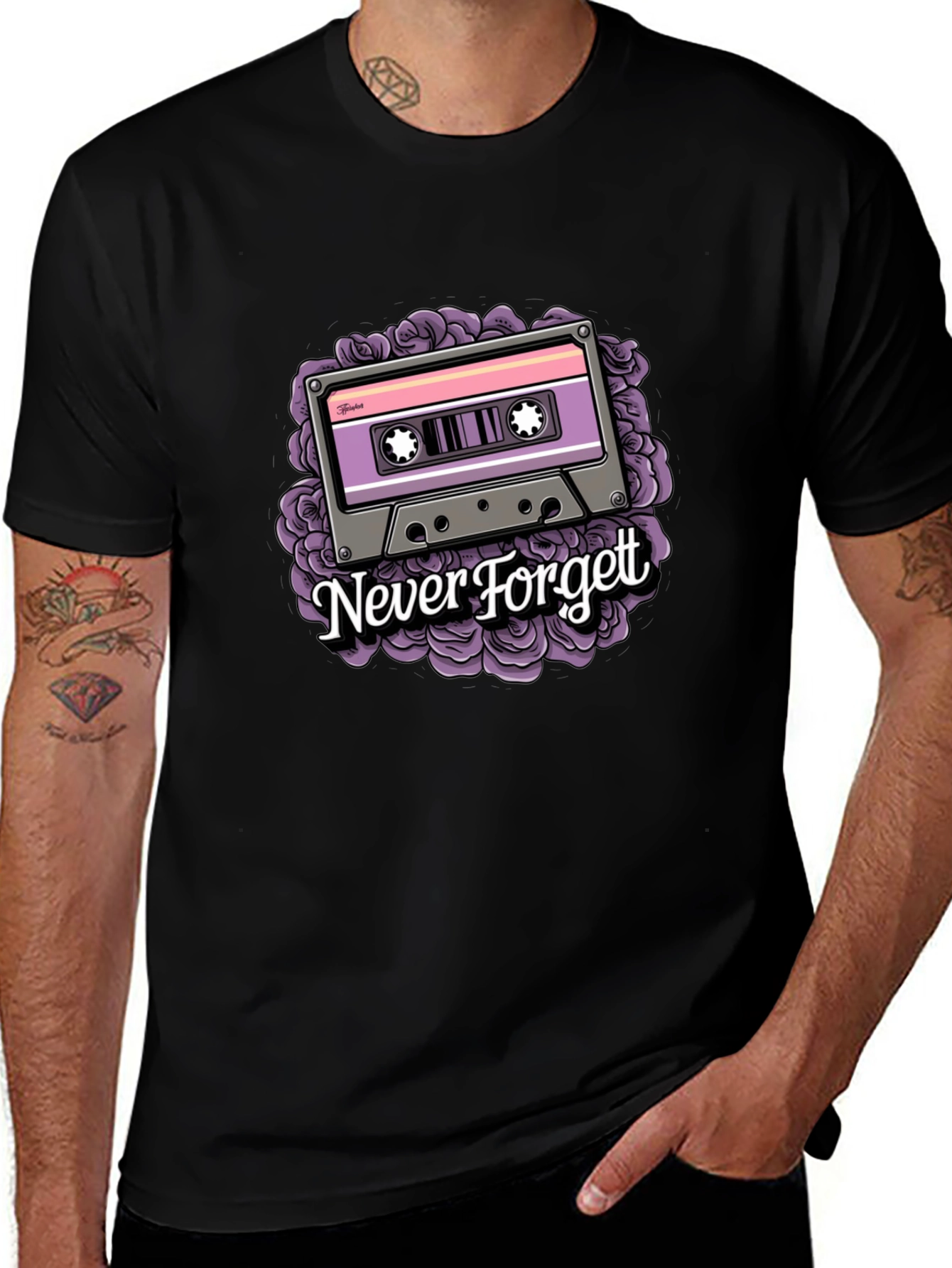 Retro Cassette Tape Graphic T-Shirt - Never Forget