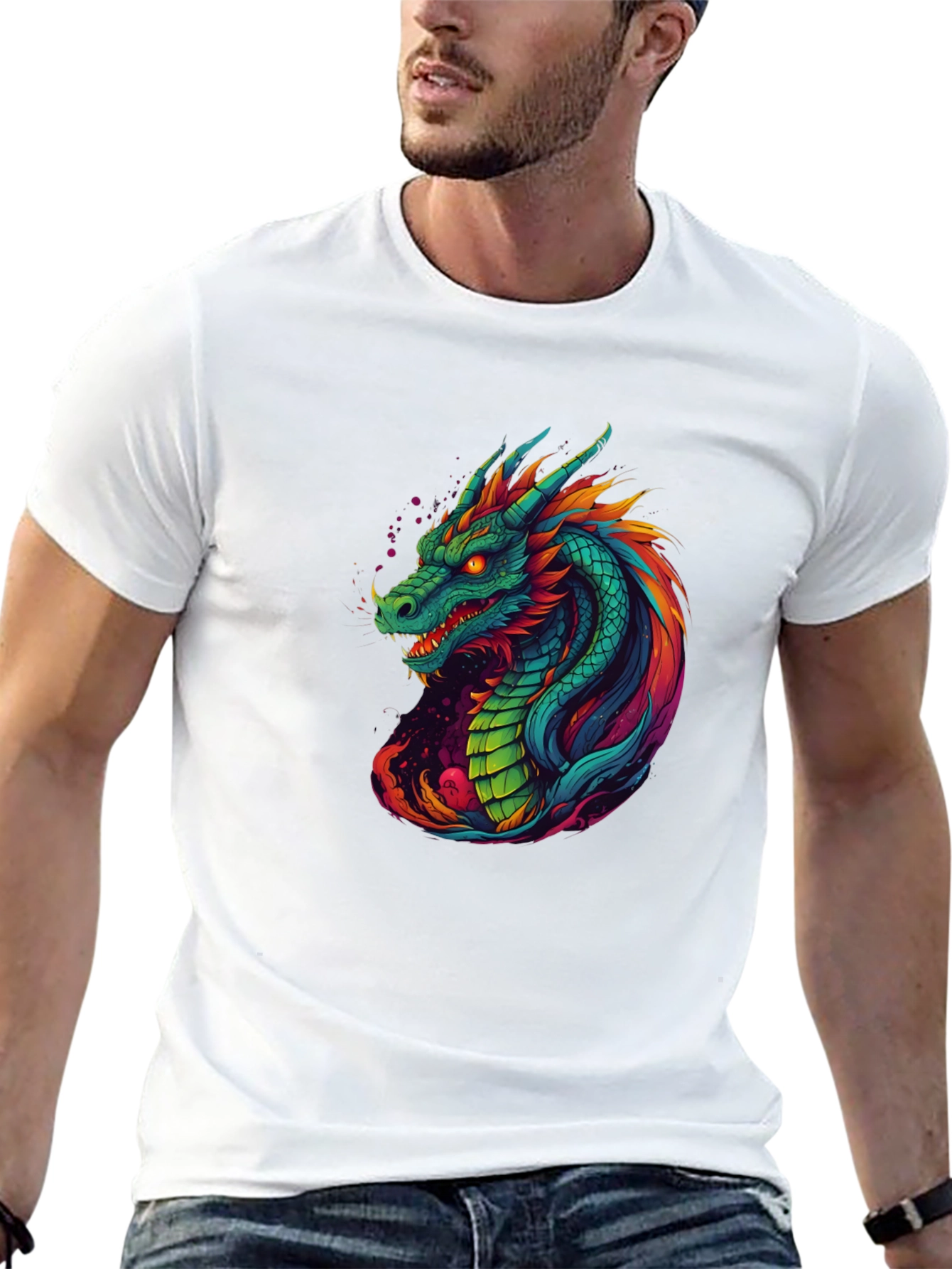 Vibrant Dragon Graphic Tee - Cool Mens T-Shirt