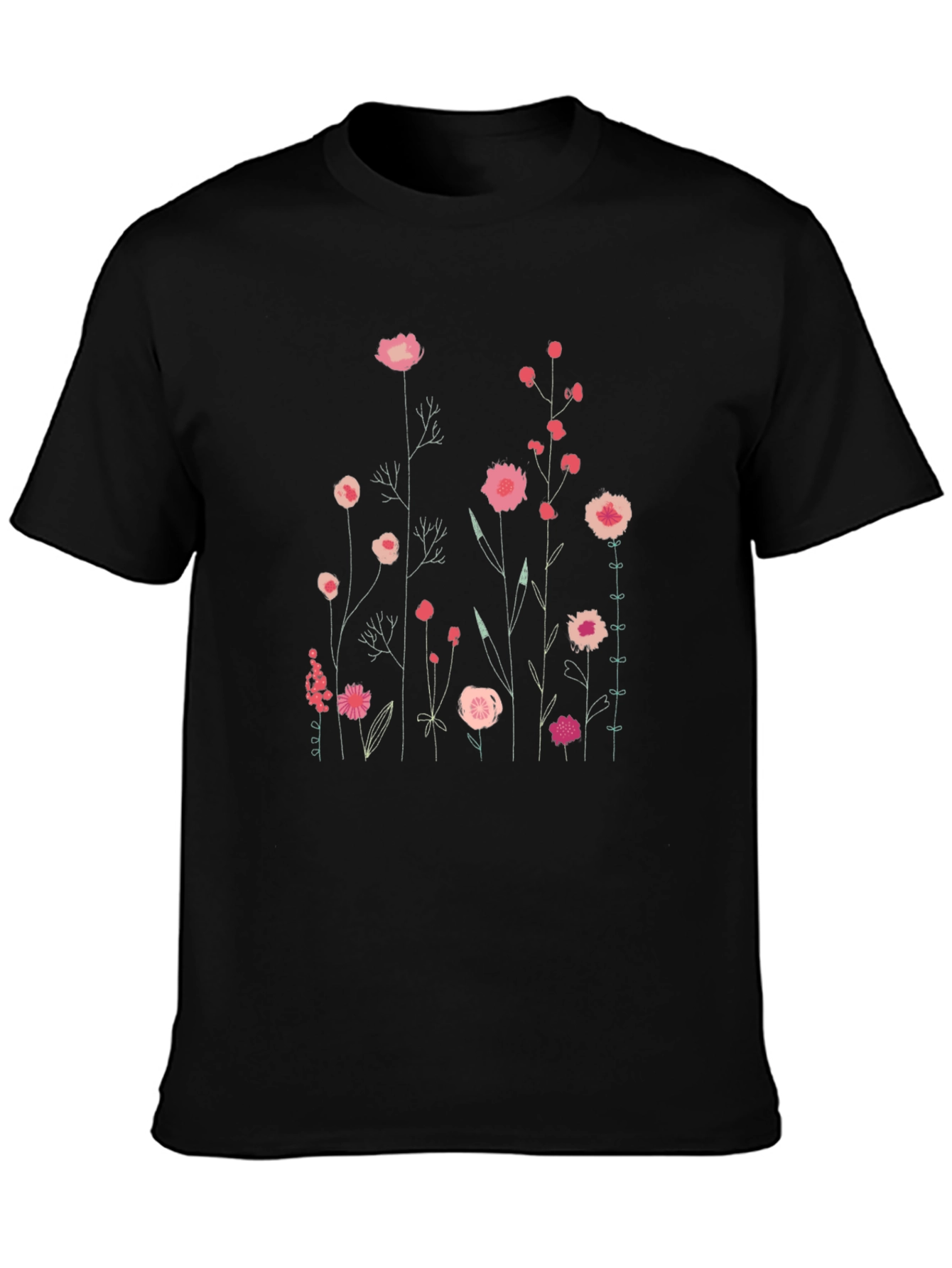 Floral Print Mens Black T-Shirt