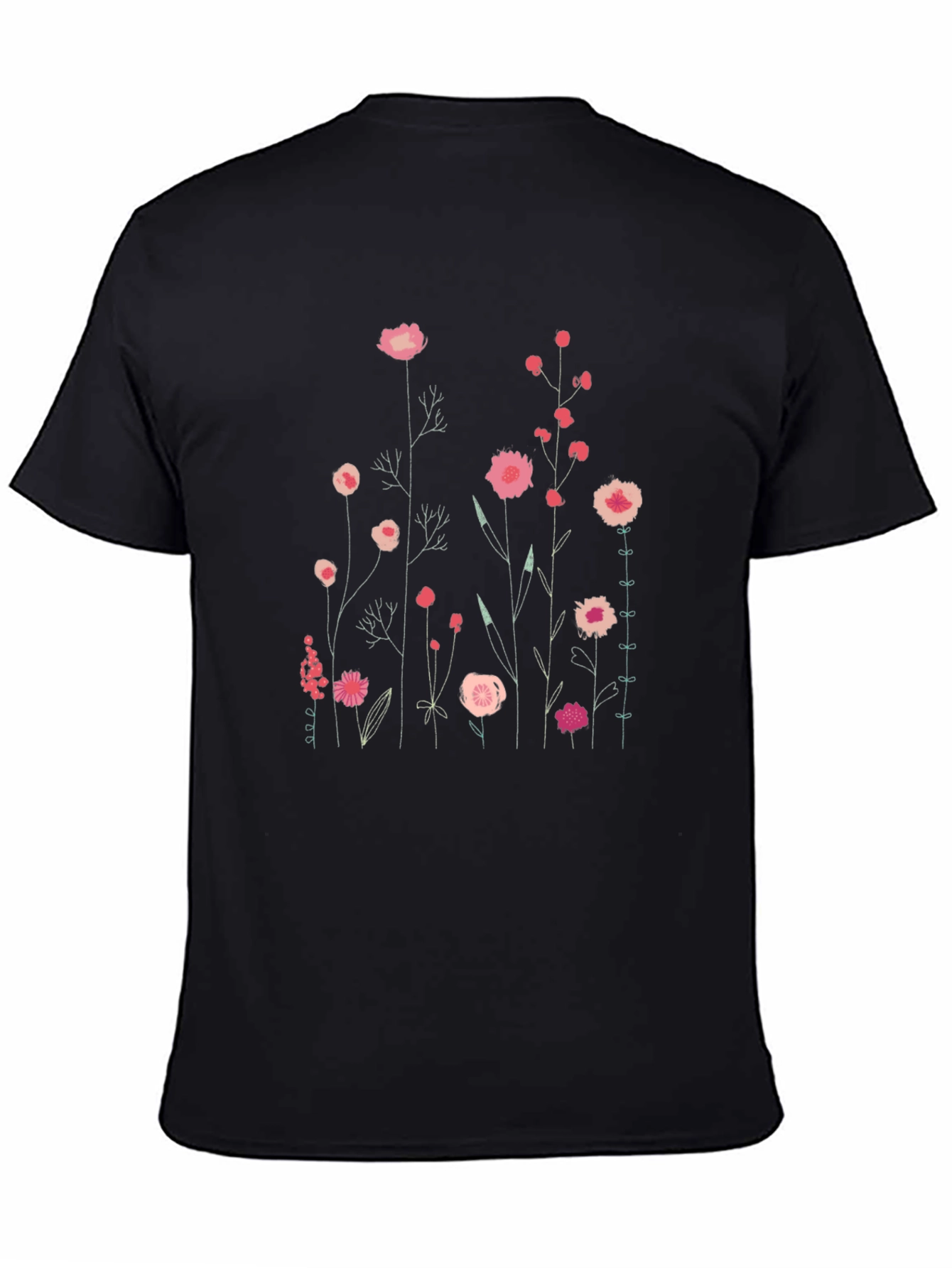 Floral Print Mens Black T-Shirt