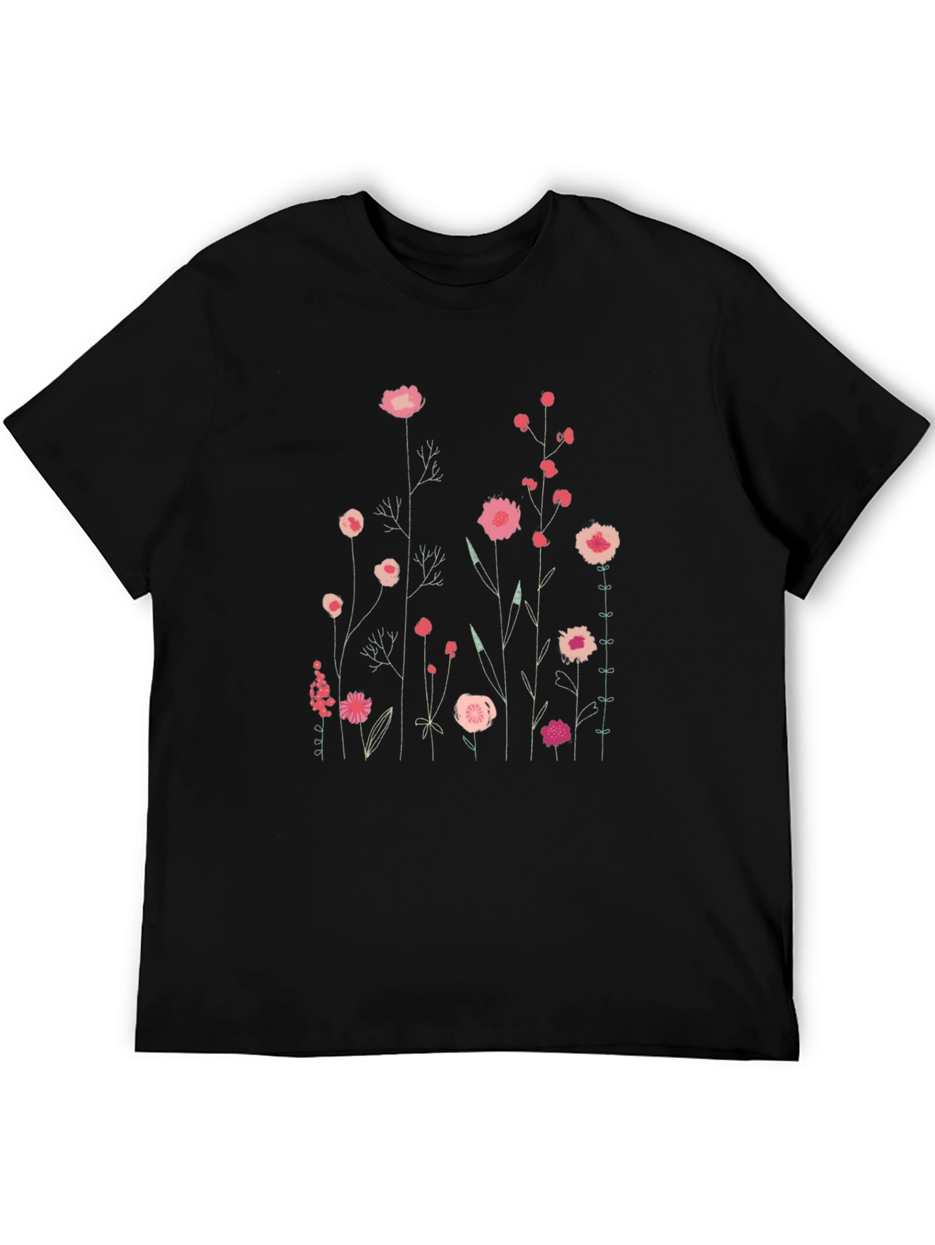 Floral Print Mens Black T-Shirt