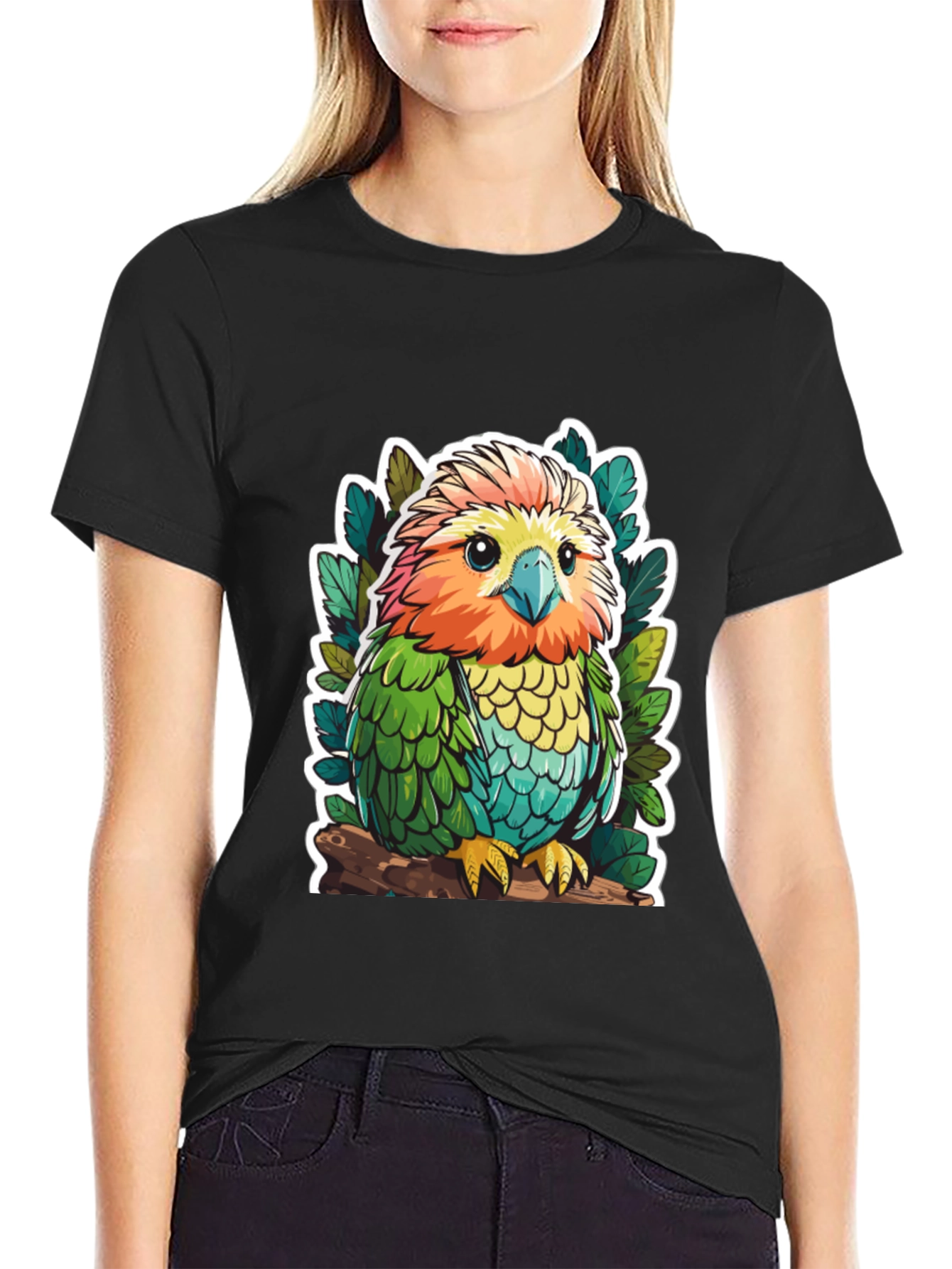 Cute Cartoon Parrot Graphic T-Shirt