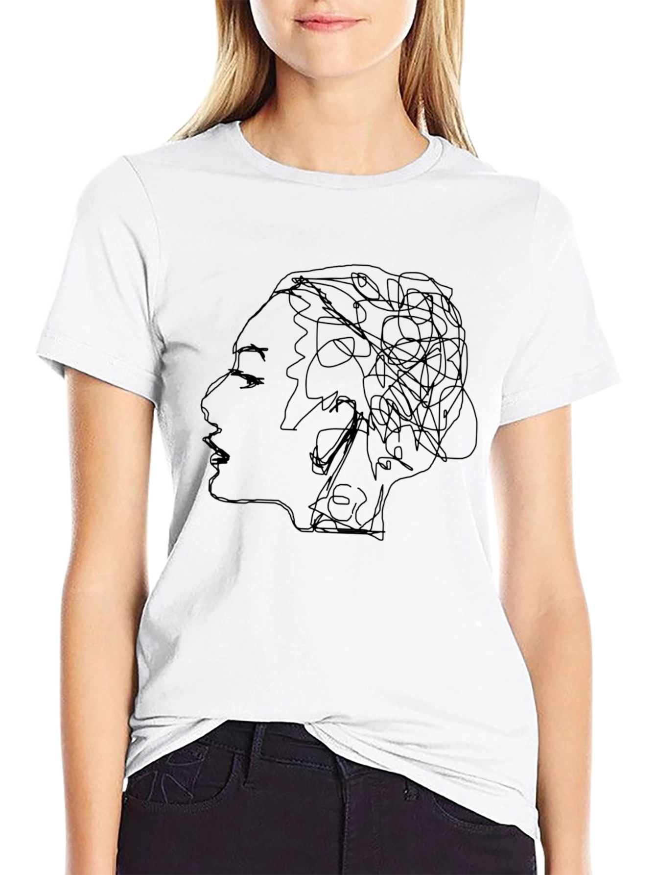 Abstract Line Art Tee - Stylish Black T-Shirt
