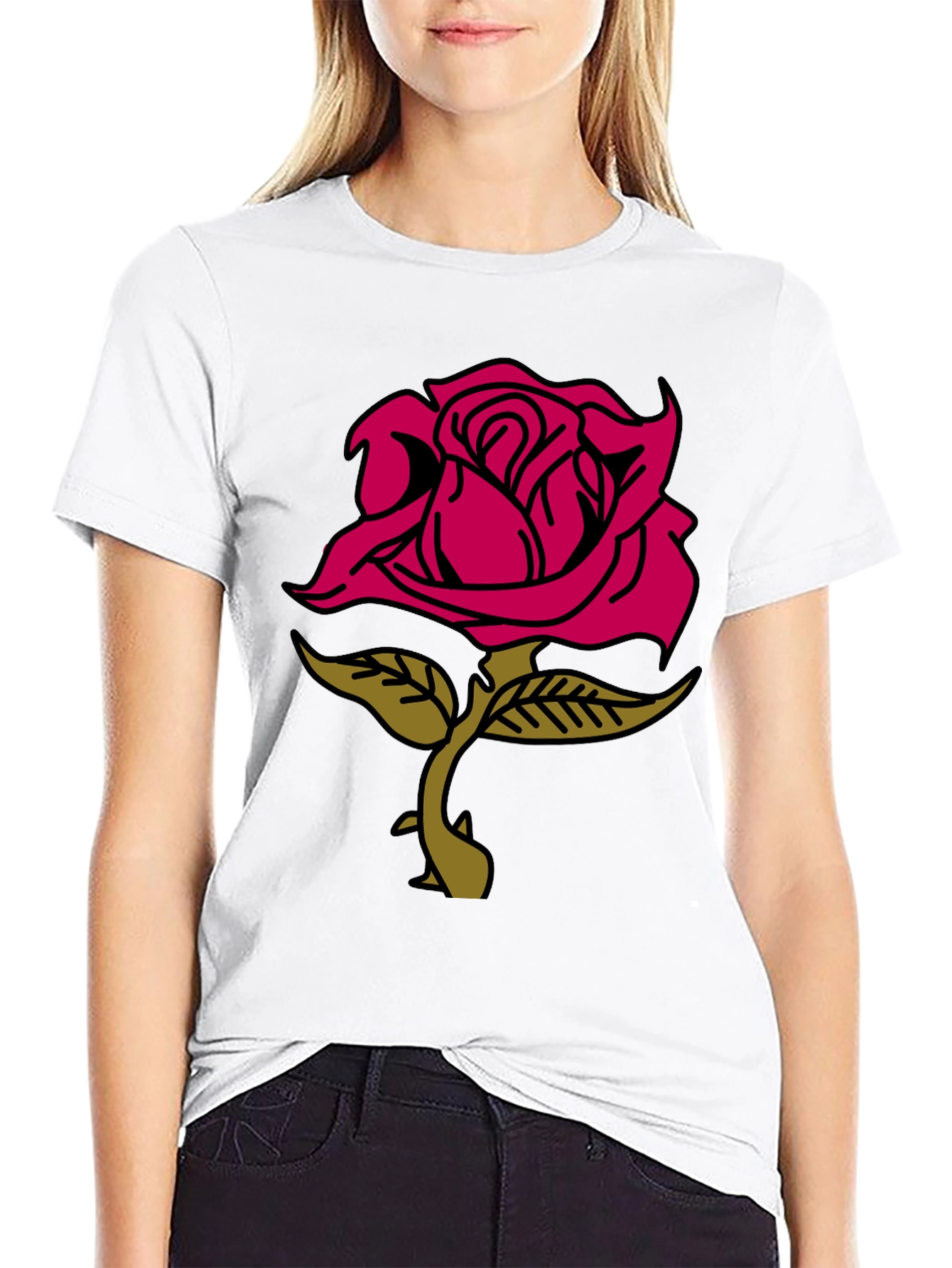 Rose Graphic Tee - Stylish Black Cotton T-Shirt