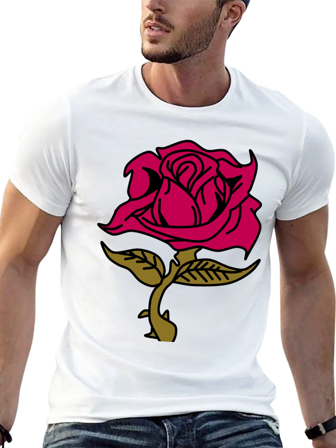 Rose Graphic Tee - Stylish Black Cotton T-Shirt