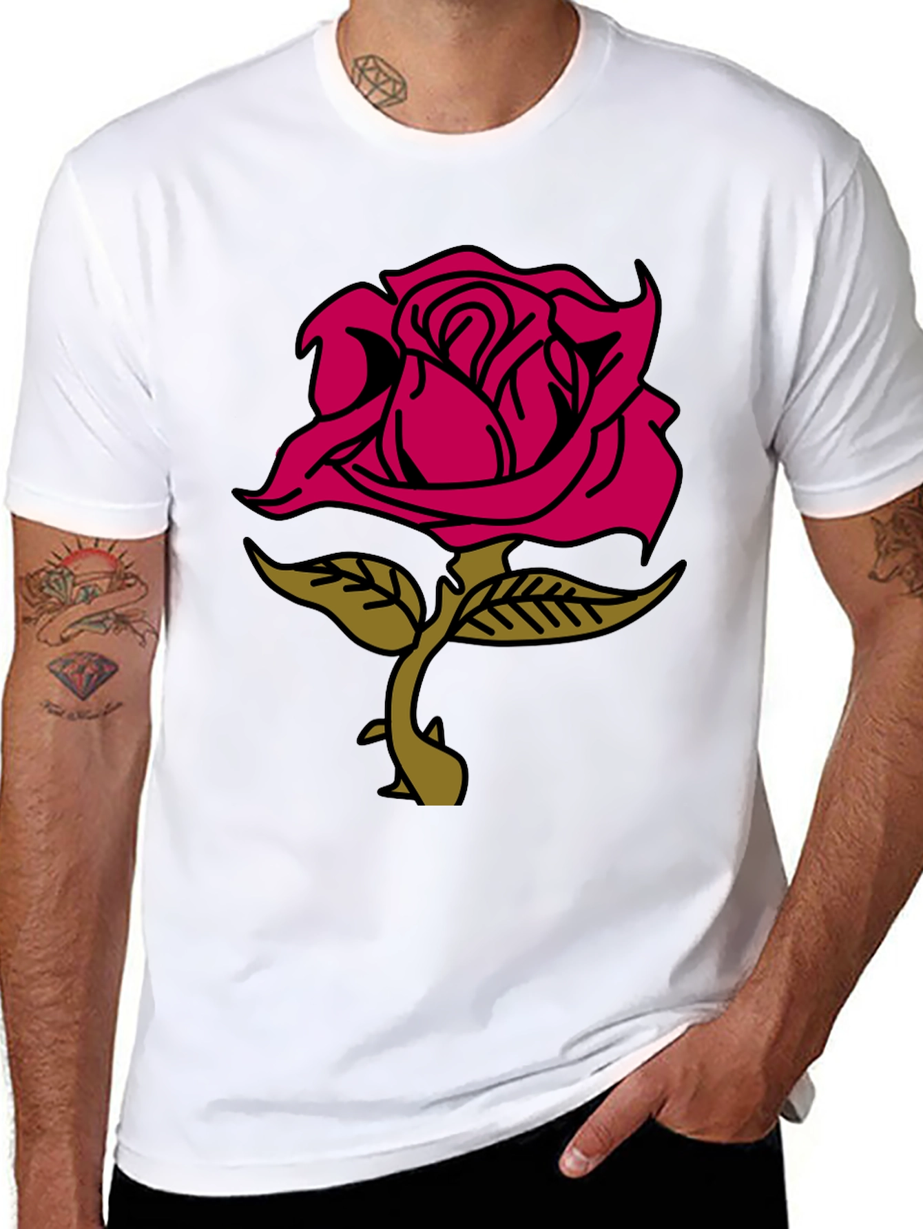 Rose Graphic Tee - Stylish Black Cotton T-Shirt