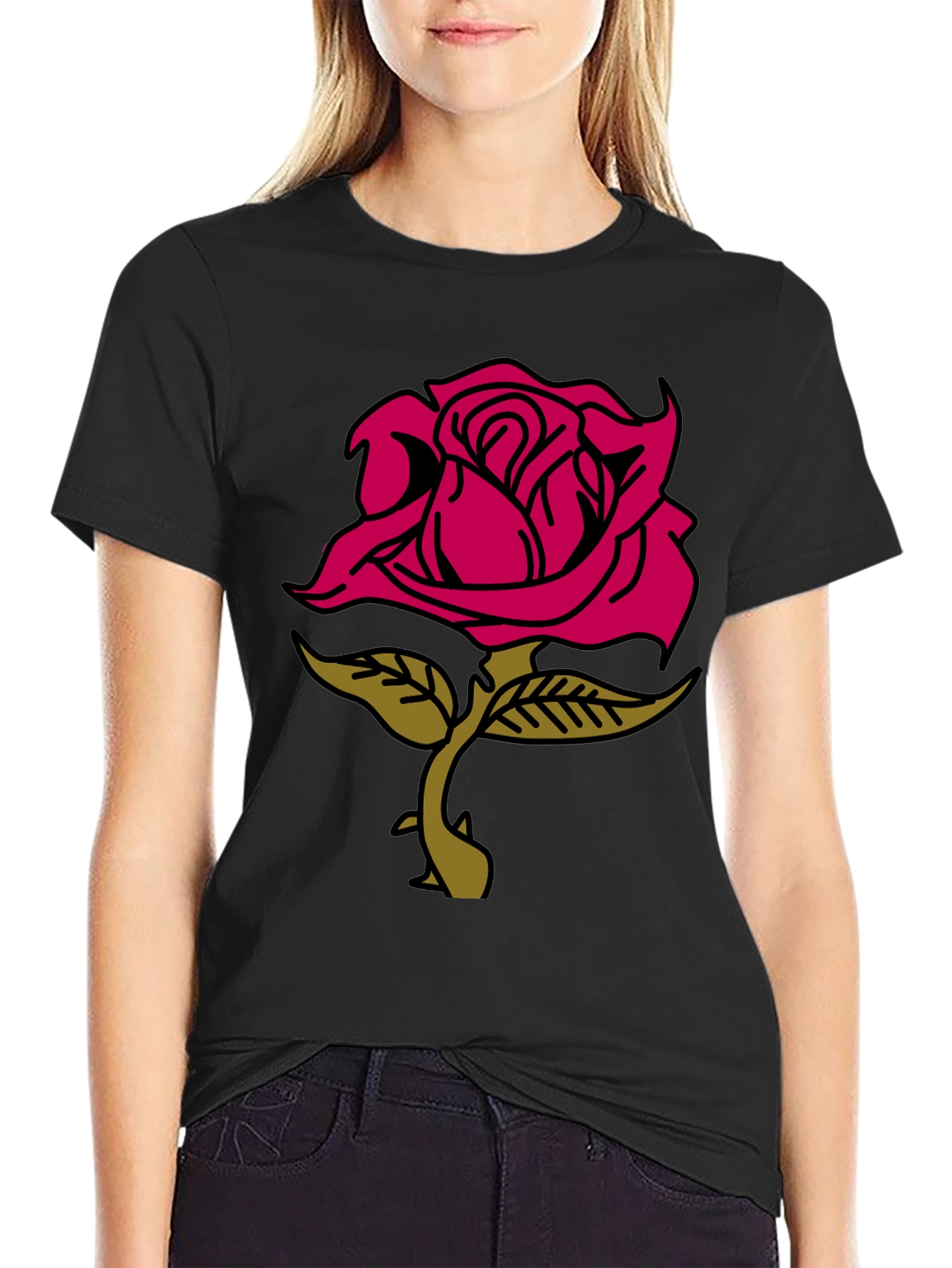 Rose Graphic Tee - Stylish Black Cotton T-Shirt