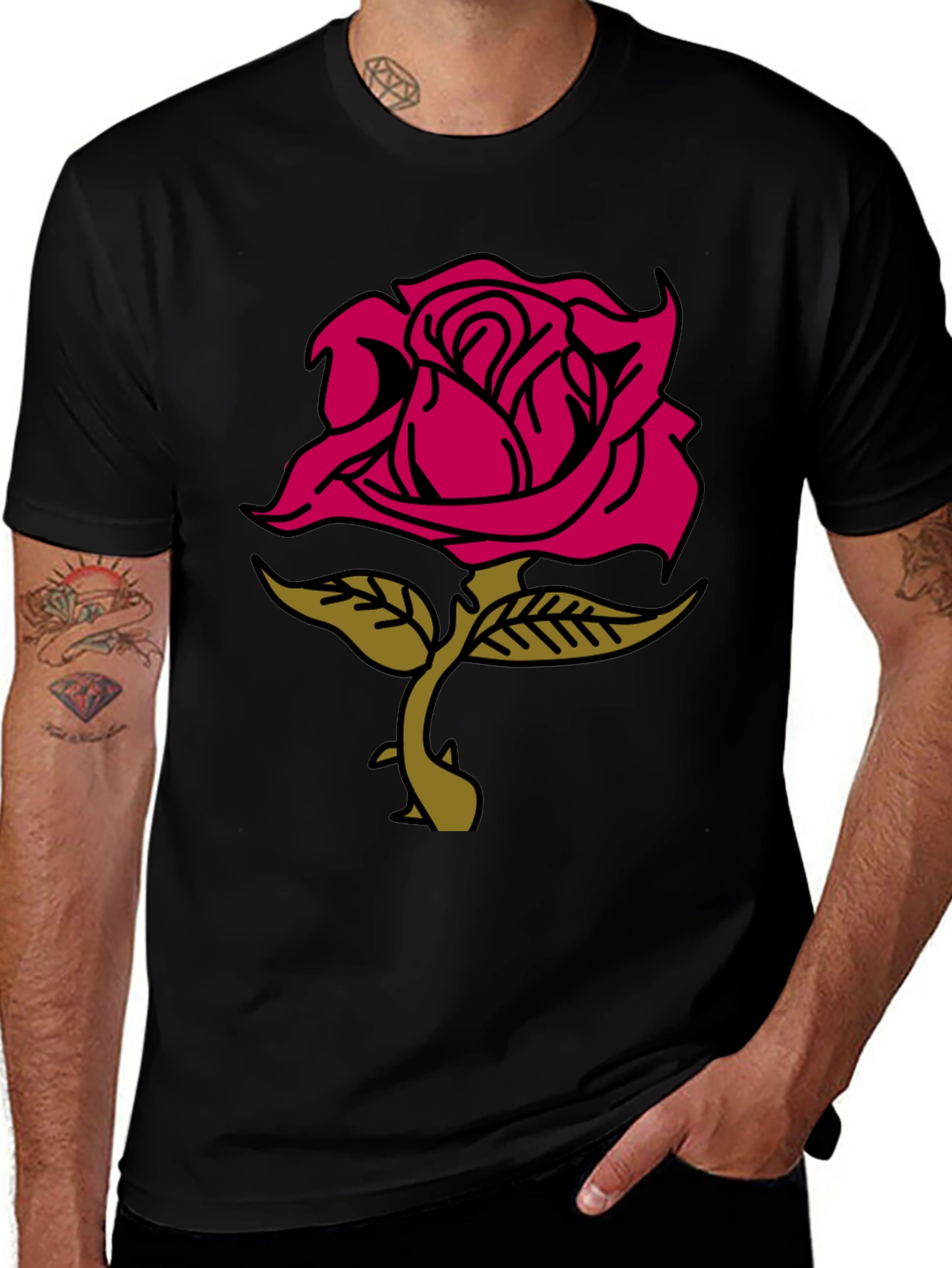 Rose Graphic Tee - Stylish Black Cotton T-Shirt