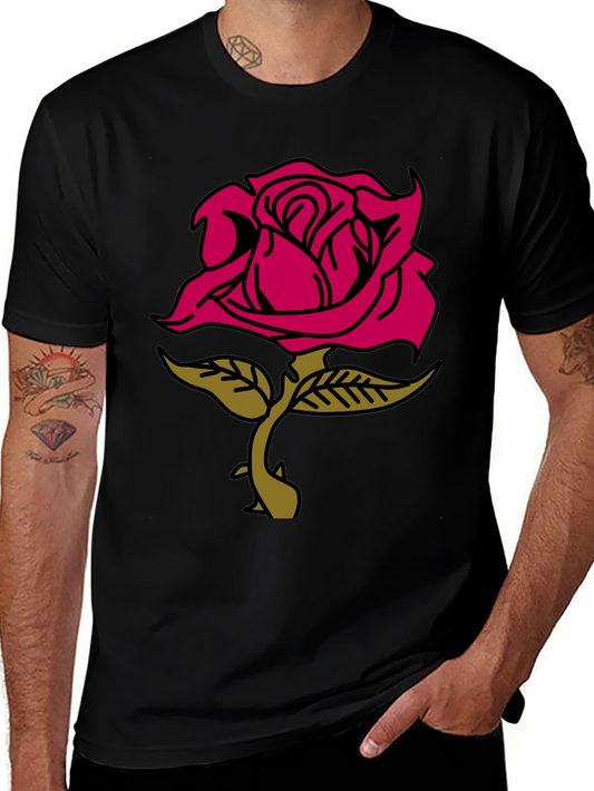 Rose Graphic Tee - Stylish Black Cotton T-Shirt