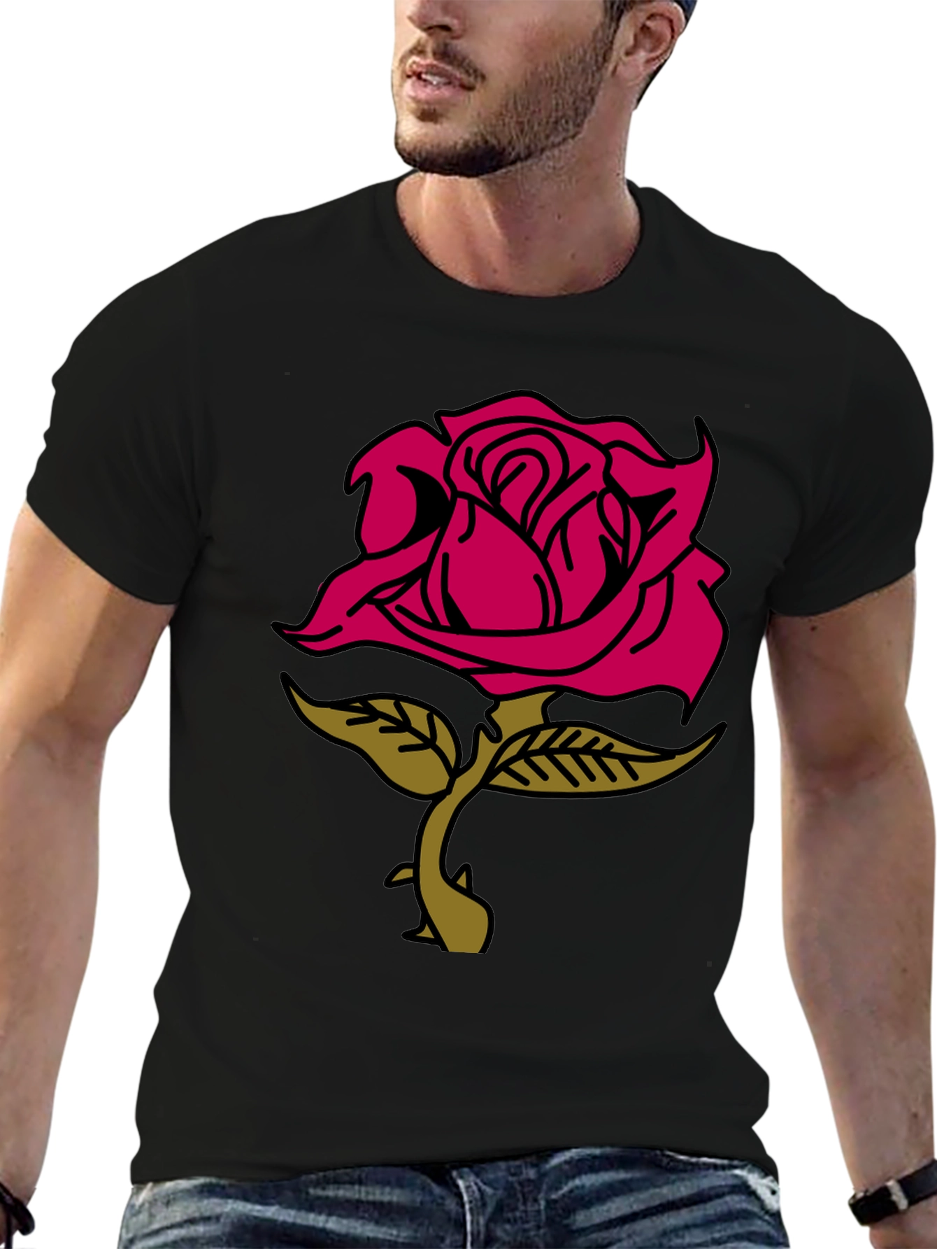 Rose Graphic Tee - Stylish Black Cotton T-Shirt