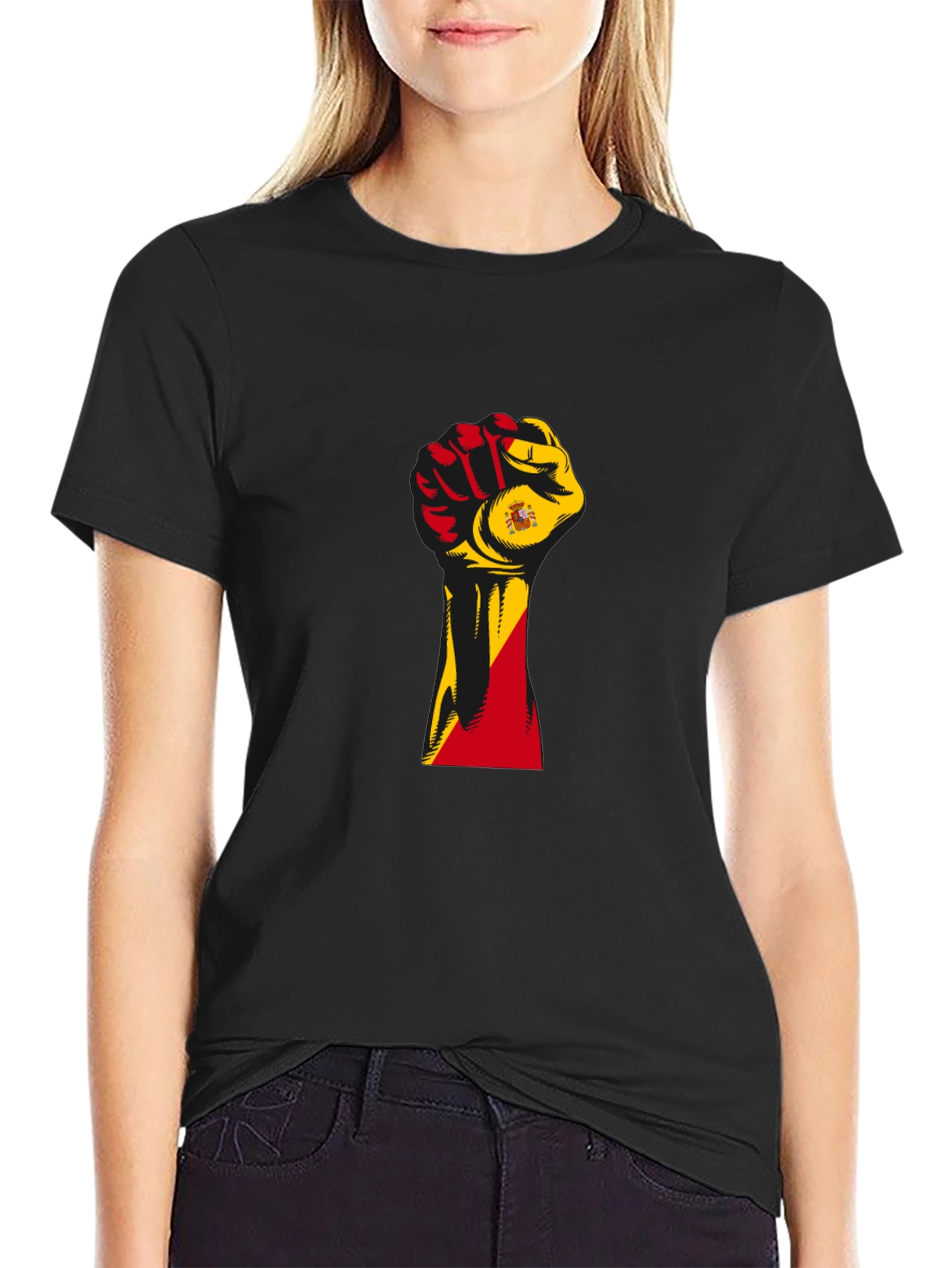 Spain Flag Fist T-Shirt - Black Pride Tee
