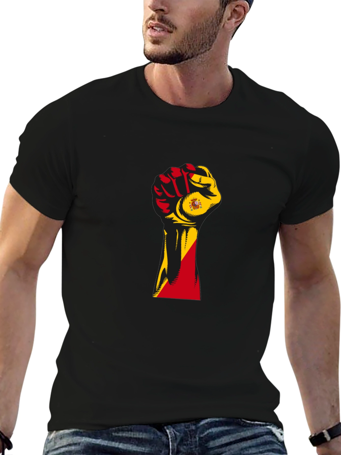 Spain Flag Fist T-Shirt - Black Pride Tee