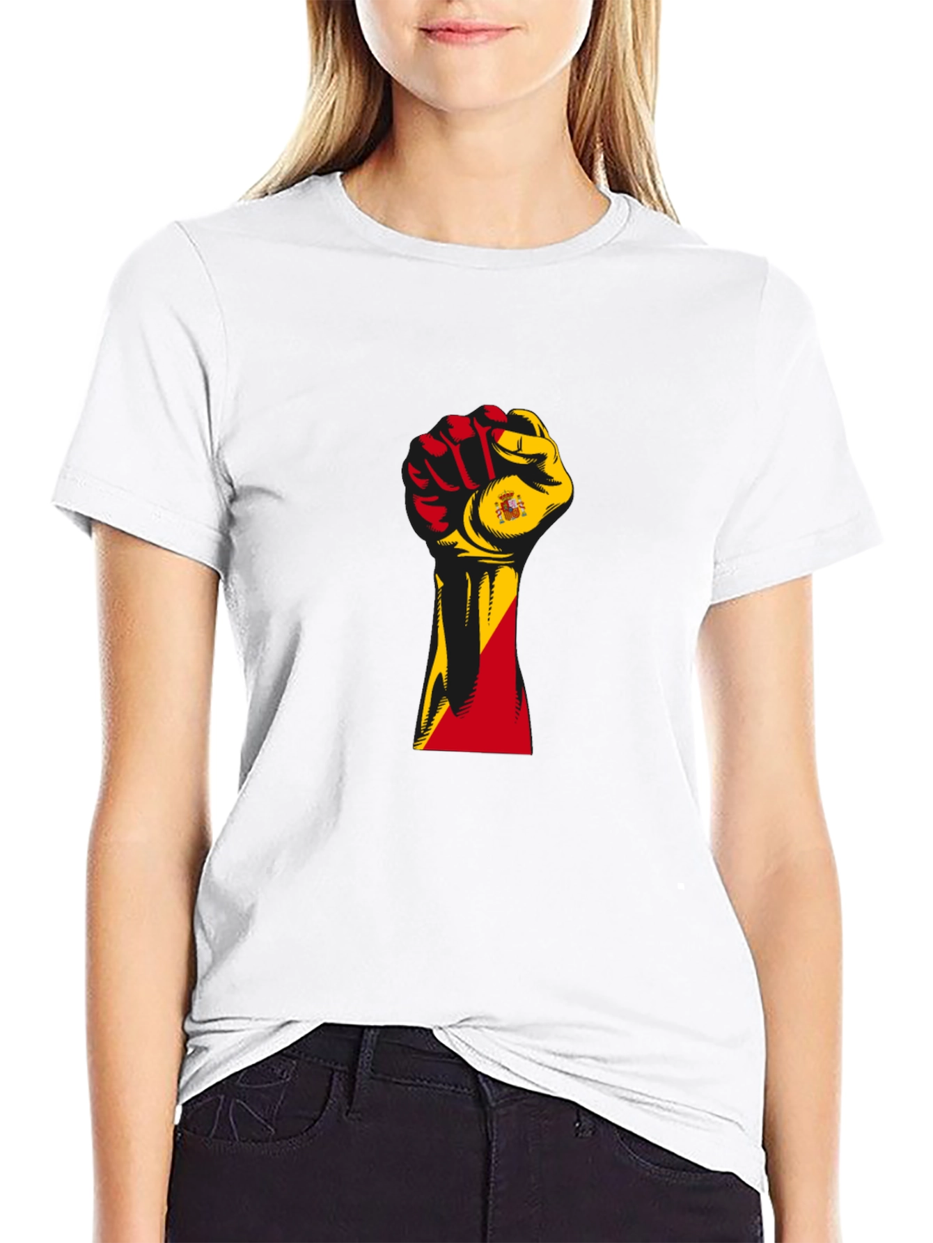 Spain Flag Fist T-Shirt - Black Pride Tee