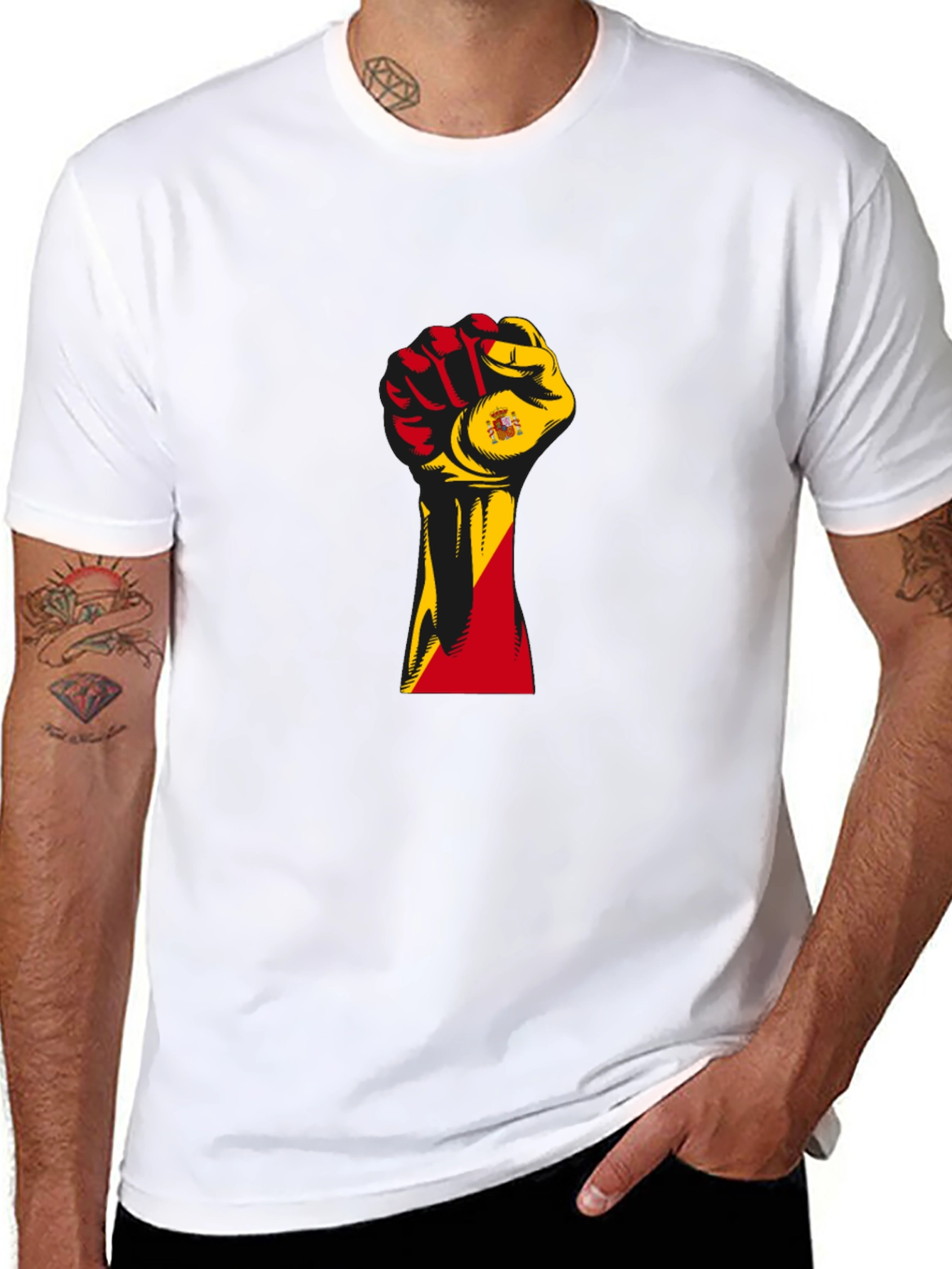 Spain Flag Fist T-Shirt - Black Pride Tee