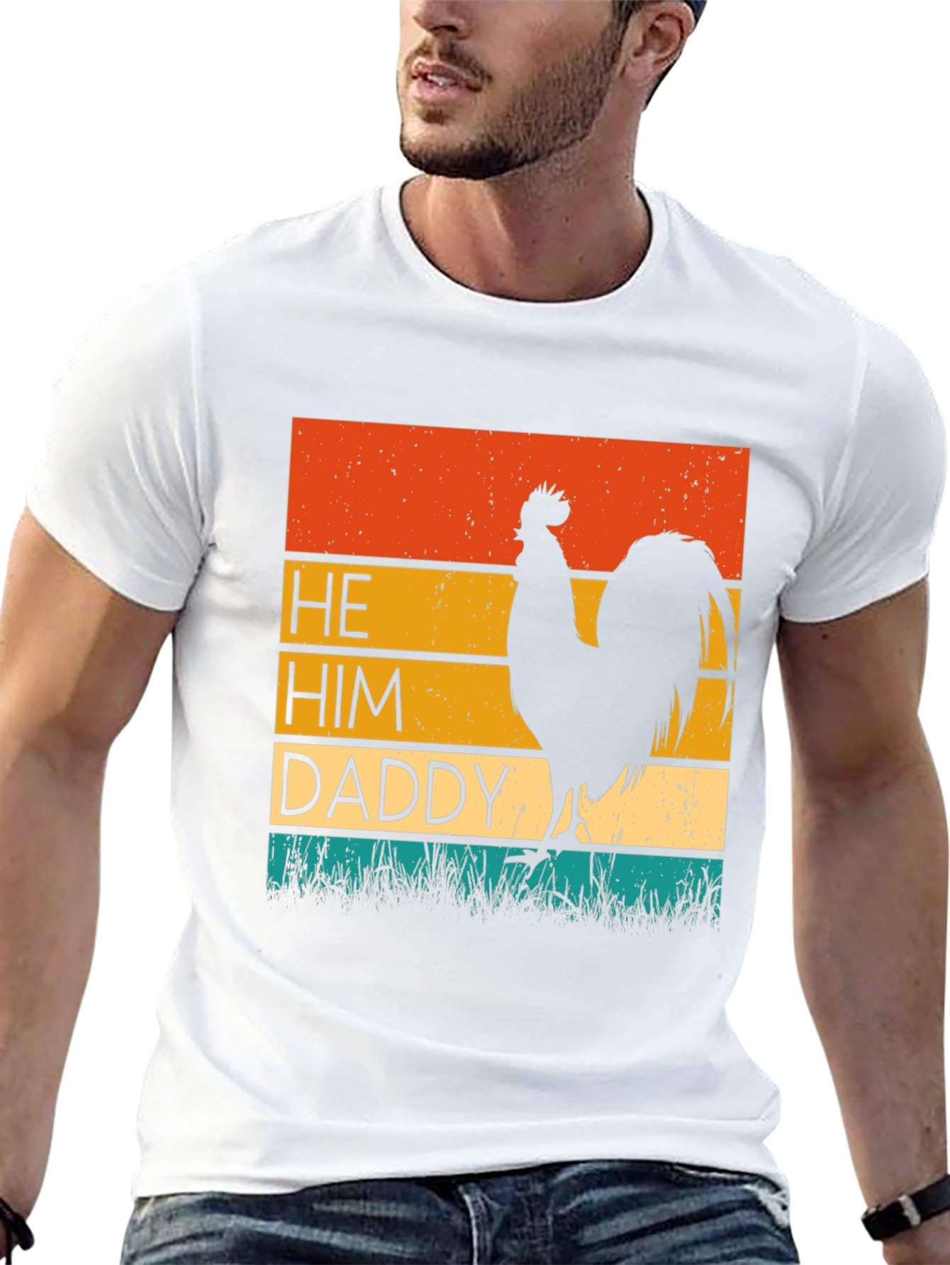 He Him Daddy Rooster Graphic Tee - Black