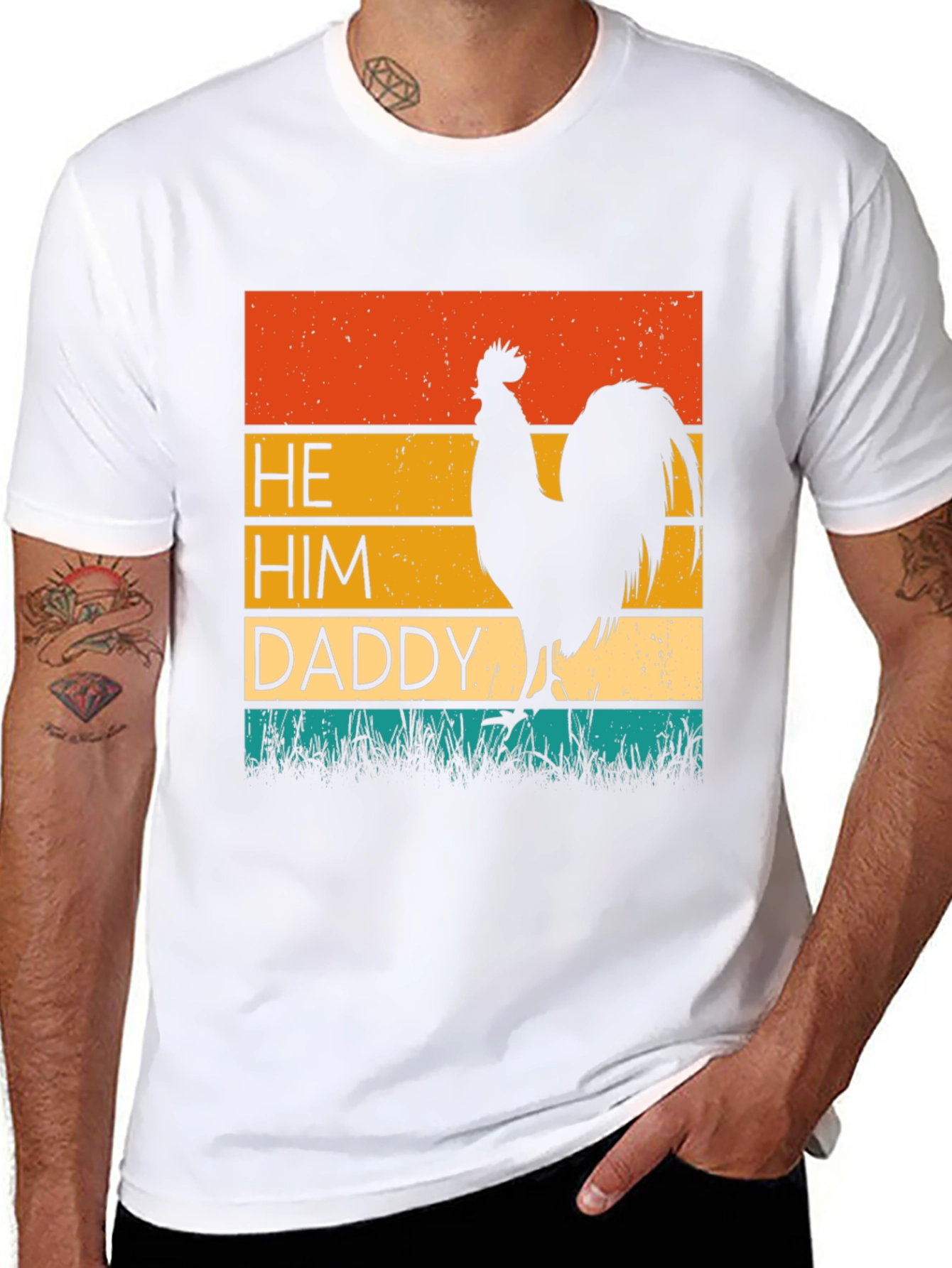 He Him Daddy Rooster Graphic Tee - Black