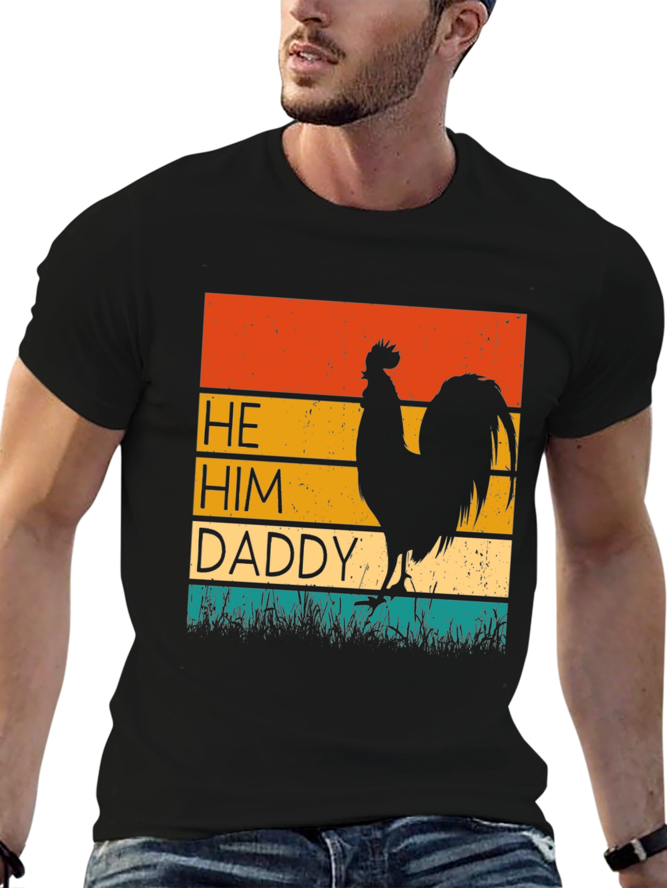 He Him Daddy Rooster Graphic Tee - Black