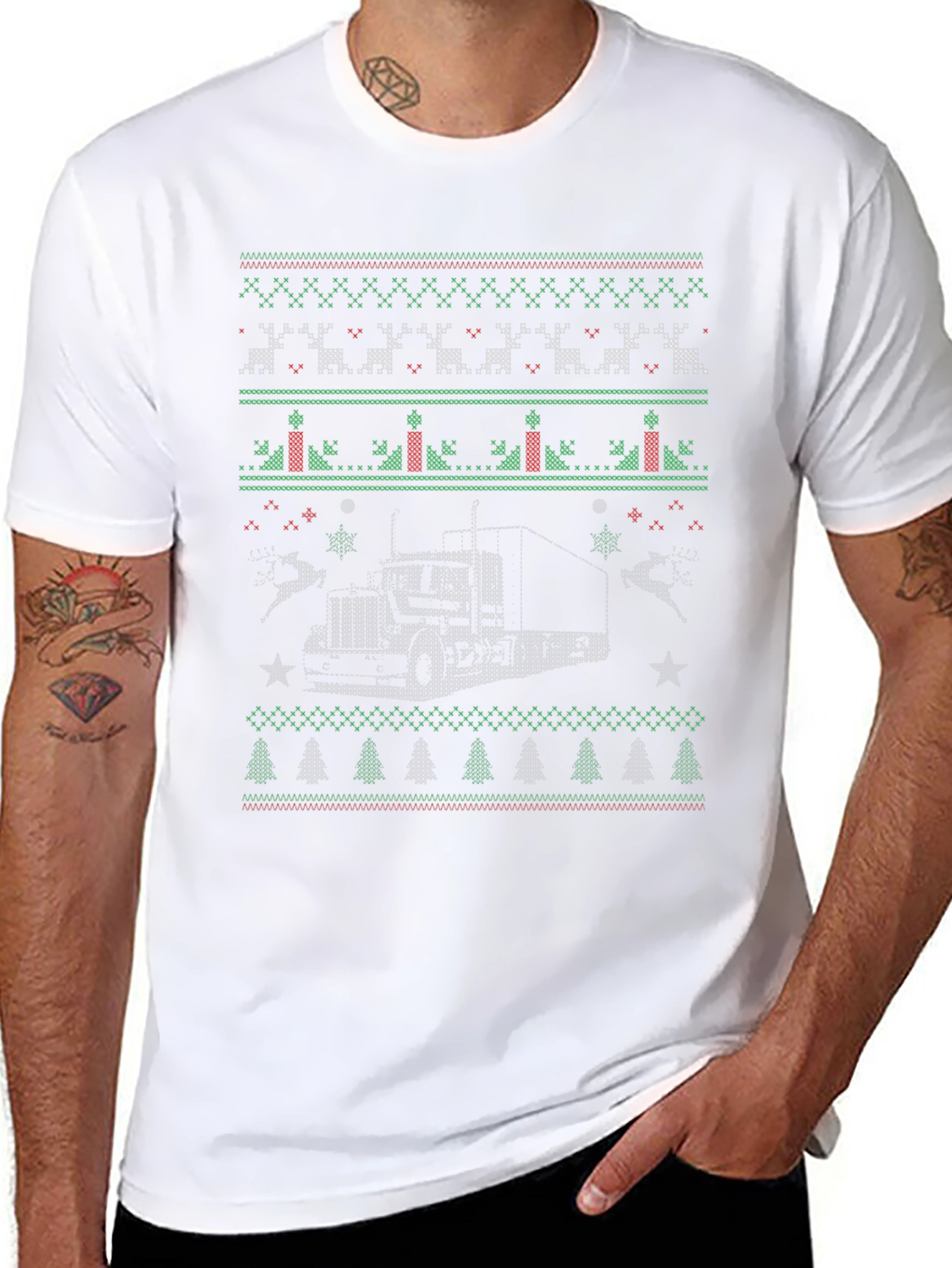 Trucker Christmas Sweater Style T-Shirt