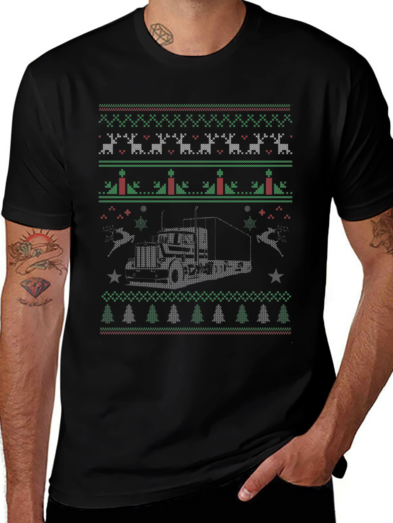 Trucker Christmas Sweater Style T-Shirt
