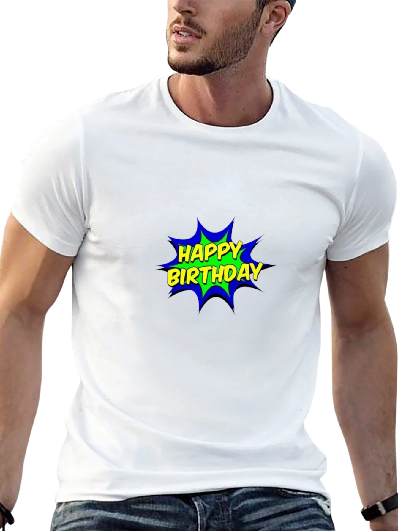 Happy Birthday Comic Graphic Black T-Shirt