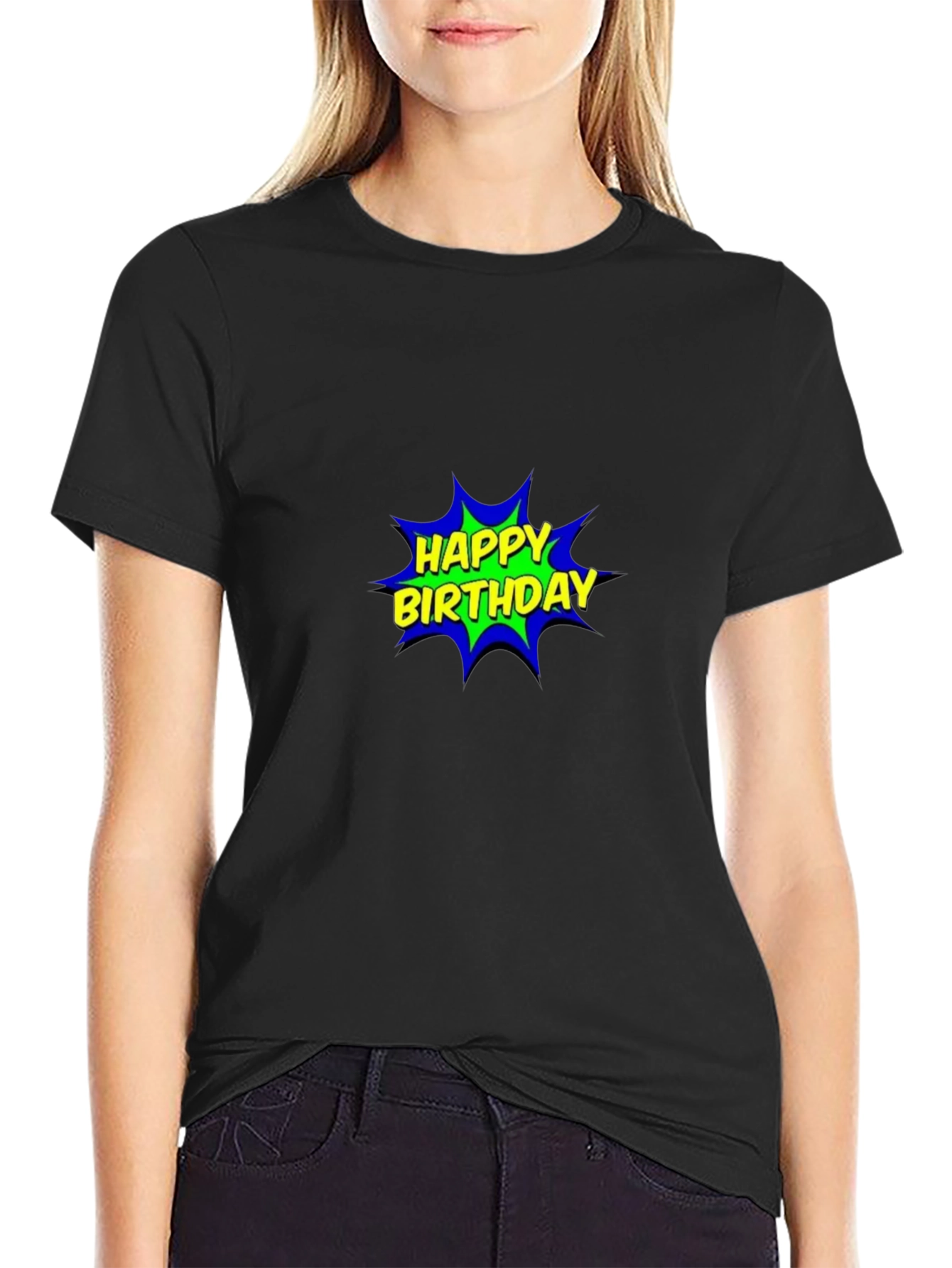 Happy Birthday Comic Graphic Black T-Shirt