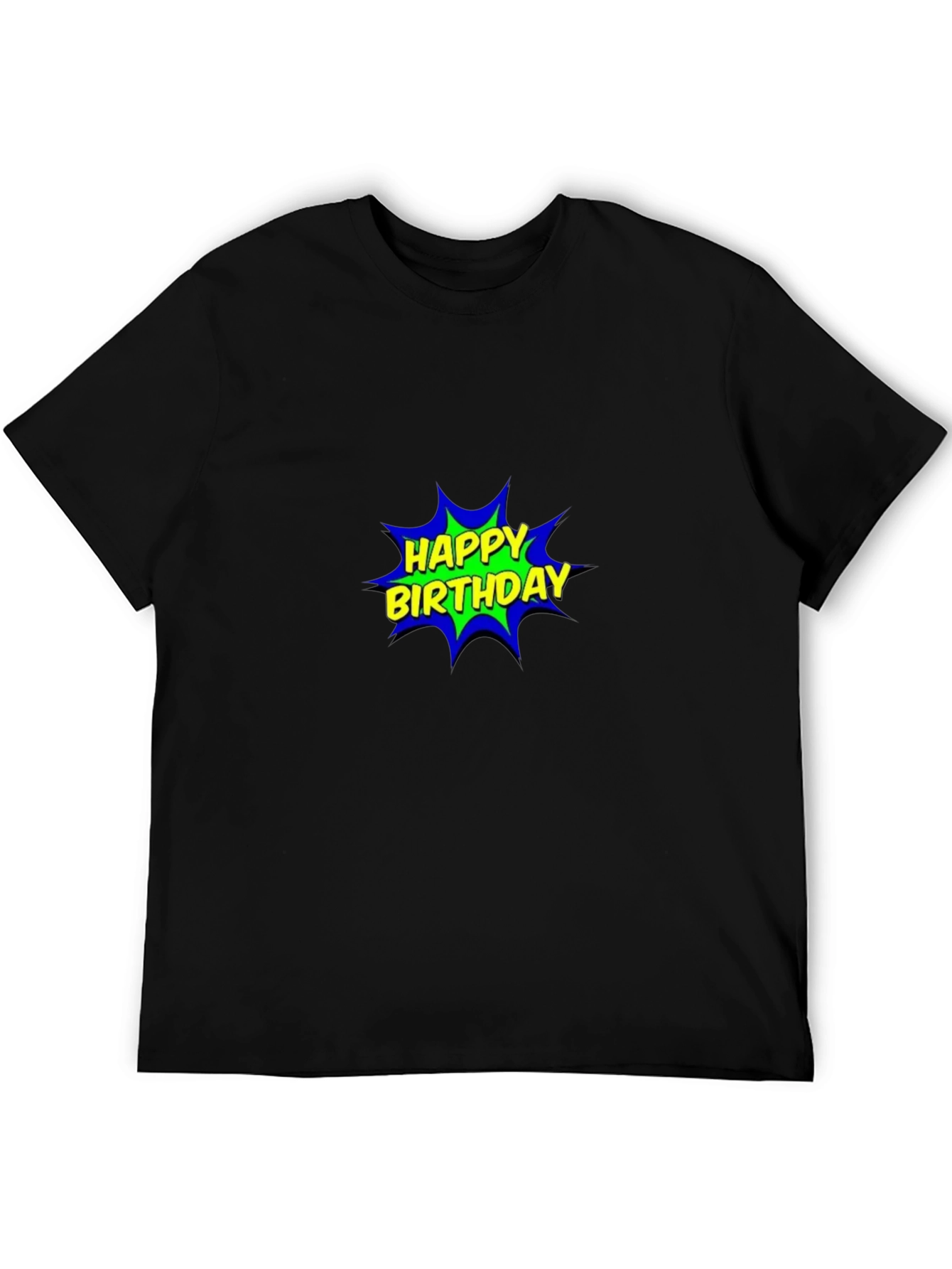Happy Birthday Comic Graphic Black T-Shirt