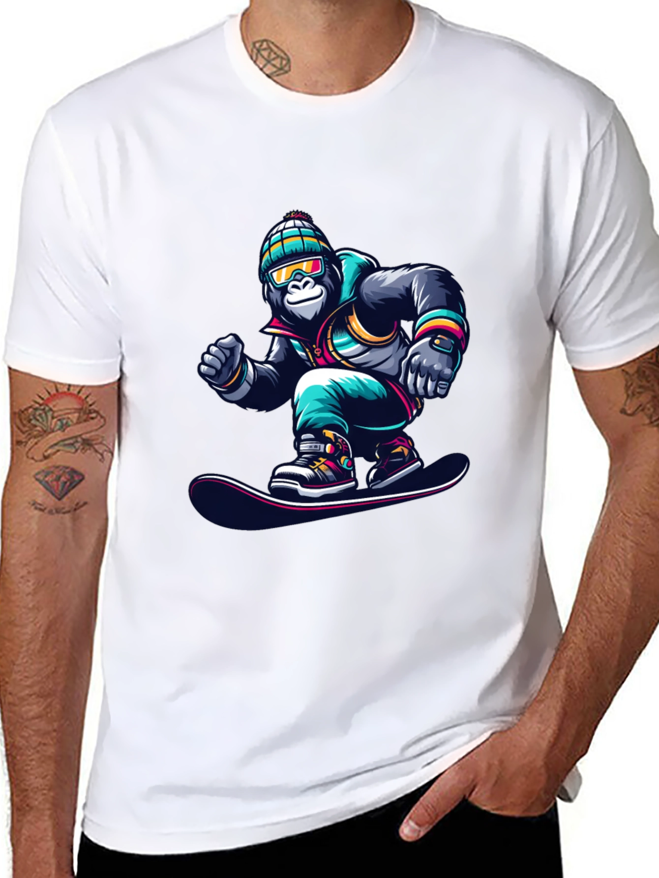 Cool Gorilla Snowboarder Graphic T-Shirt