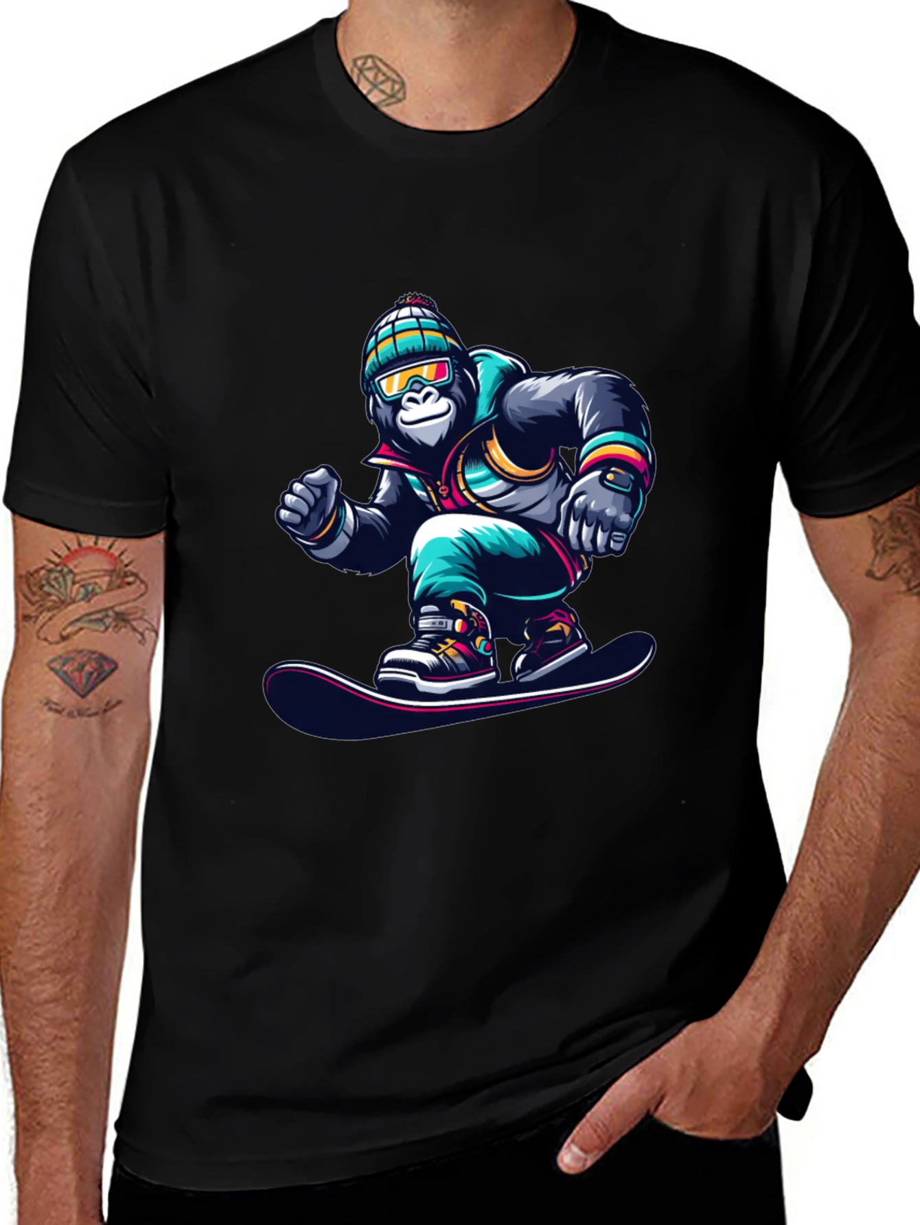 Cool Gorilla Snowboarder Graphic T-Shirt