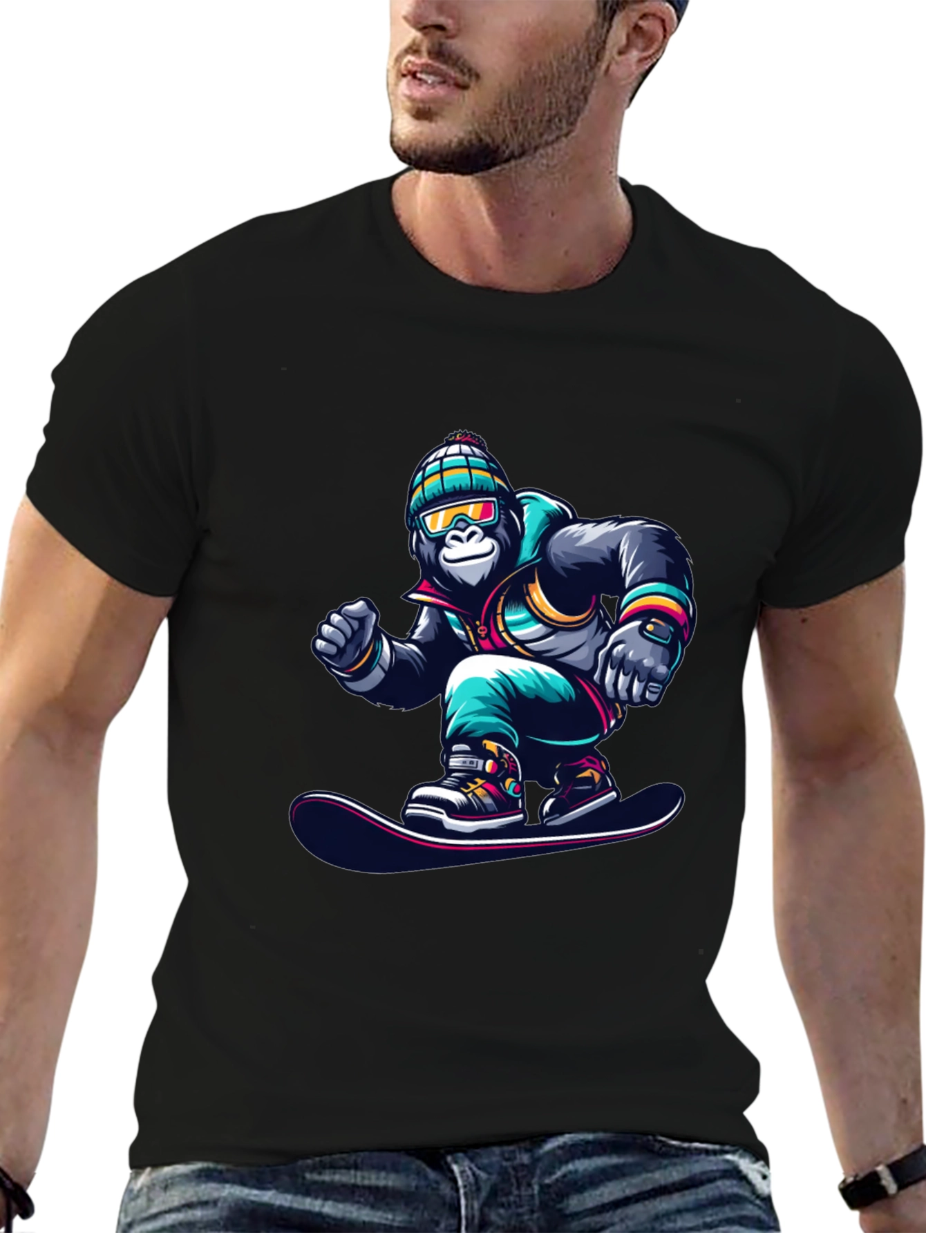 Cool Gorilla Snowboarder Graphic T-Shirt