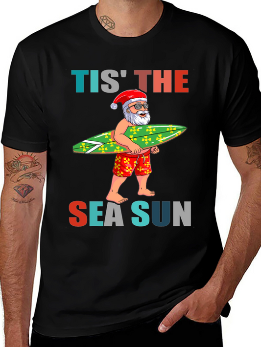 Tis The Sea Sun Santa Surfer T-Shirt