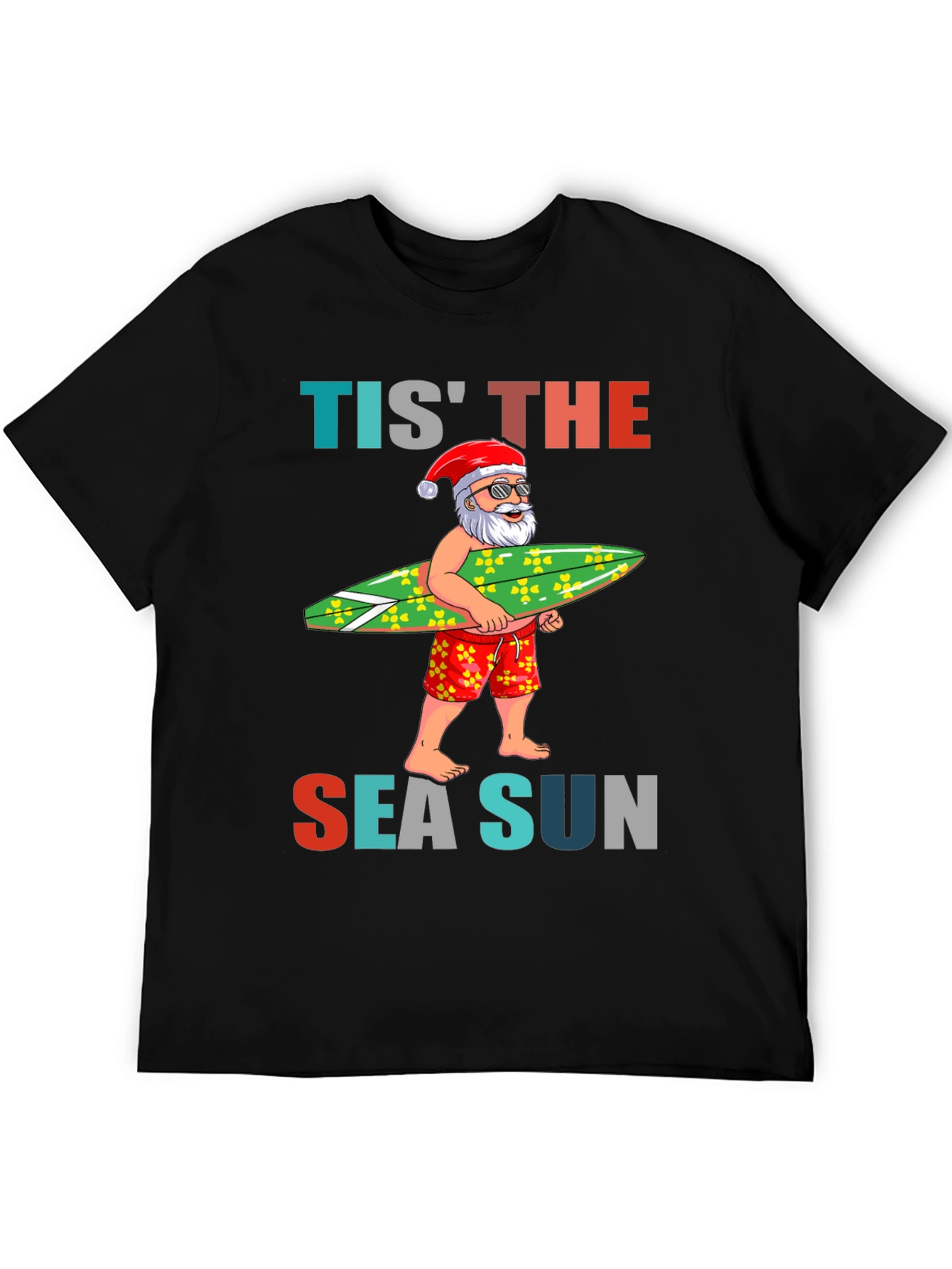 Tis The Sea Sun Santa Surfer T-Shirt