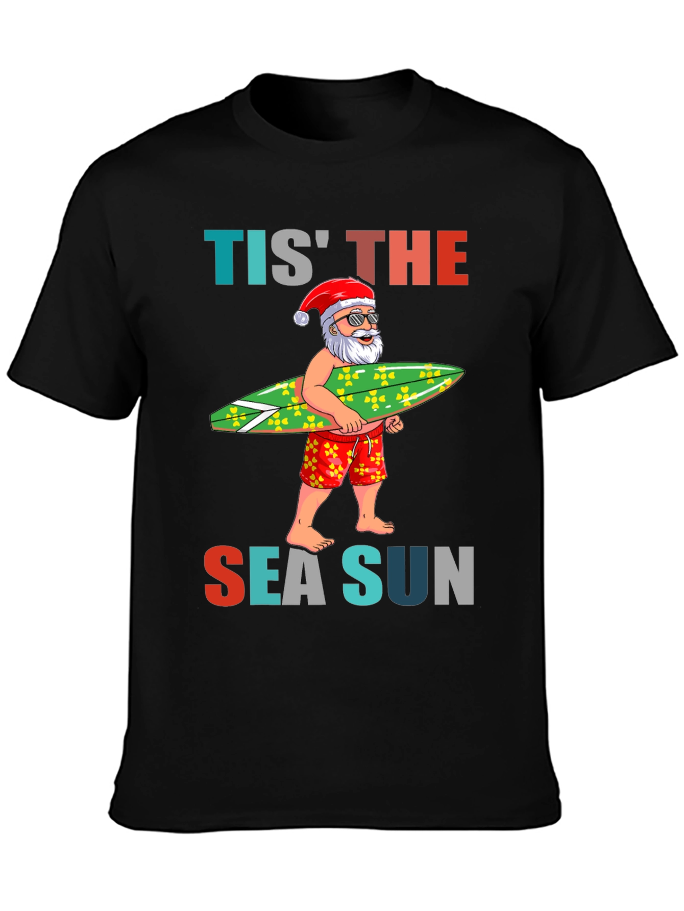 Tis The Sea Sun Santa Surfer T-Shirt