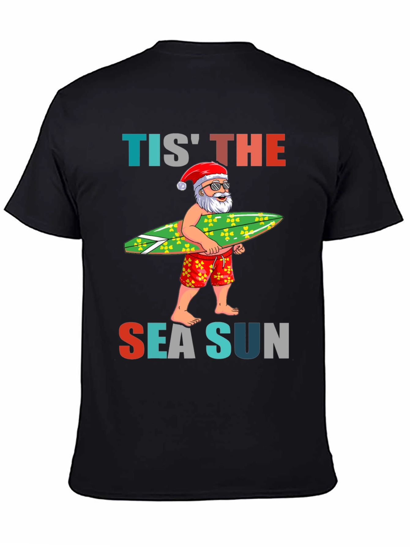 Tis The Sea Sun Santa Surfer T-Shirt