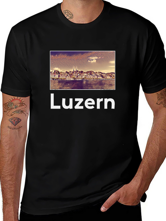 Luzern Cityscape Graphic Tee - Black Cotton T-Shirt