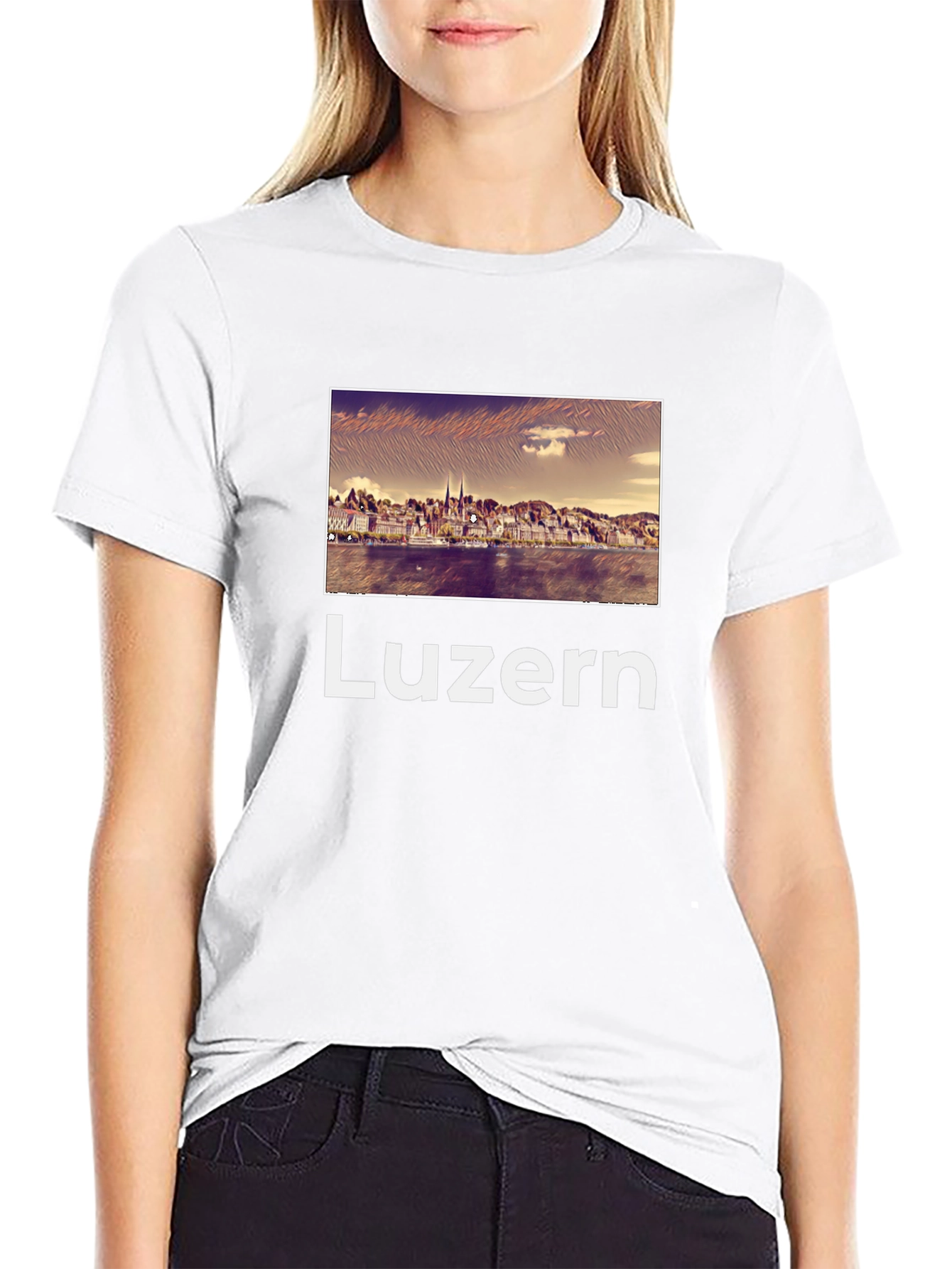 Luzern Cityscape Graphic Tee - Black Cotton T-Shirt