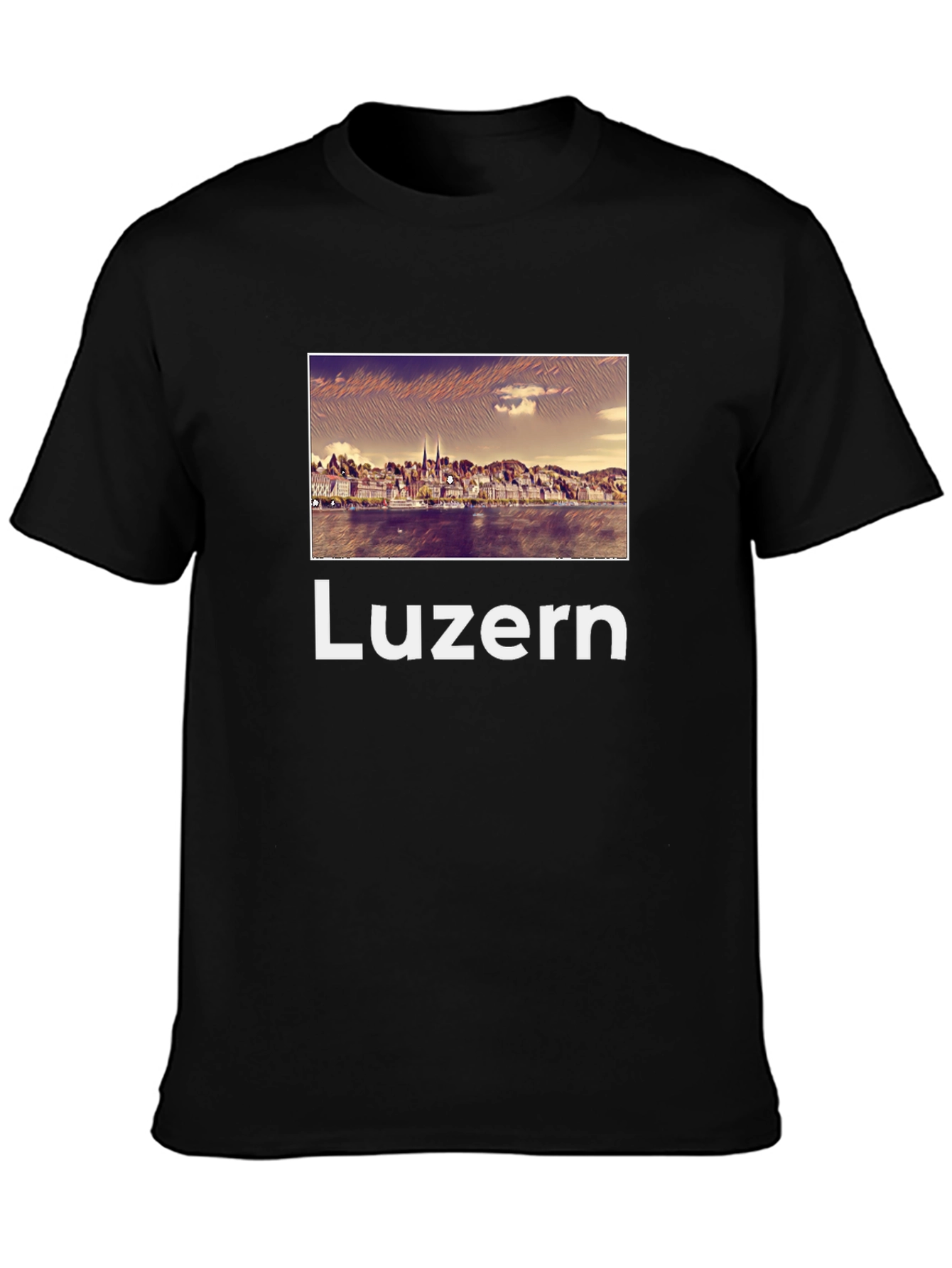Luzern Cityscape Graphic Tee - Black Cotton T-Shirt