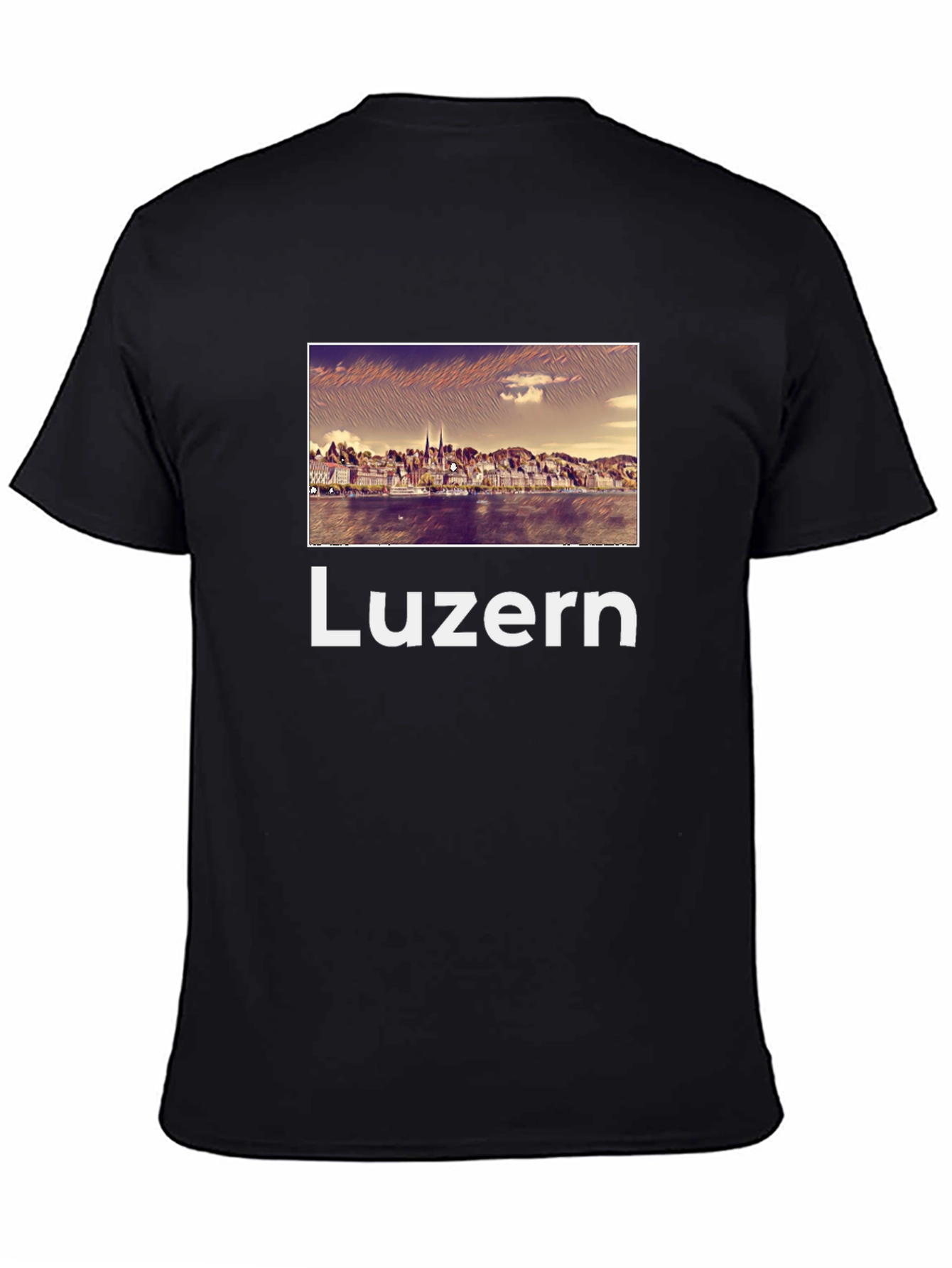 Luzern Cityscape Graphic Tee - Black Cotton T-Shirt