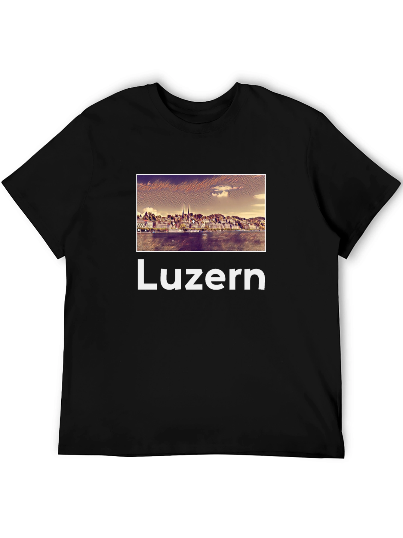 Luzern Cityscape Graphic Tee - Black Cotton T-Shirt