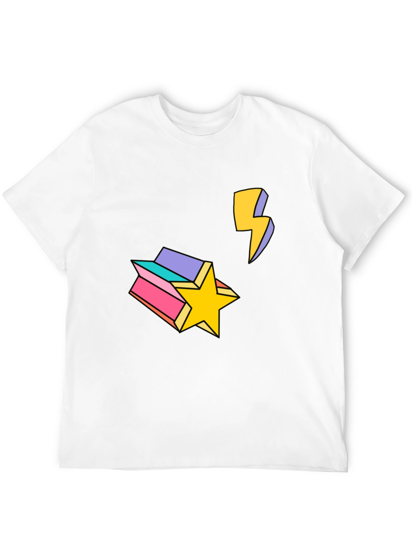 Retro Star & Lightning Bolt Graphic Tee - Black