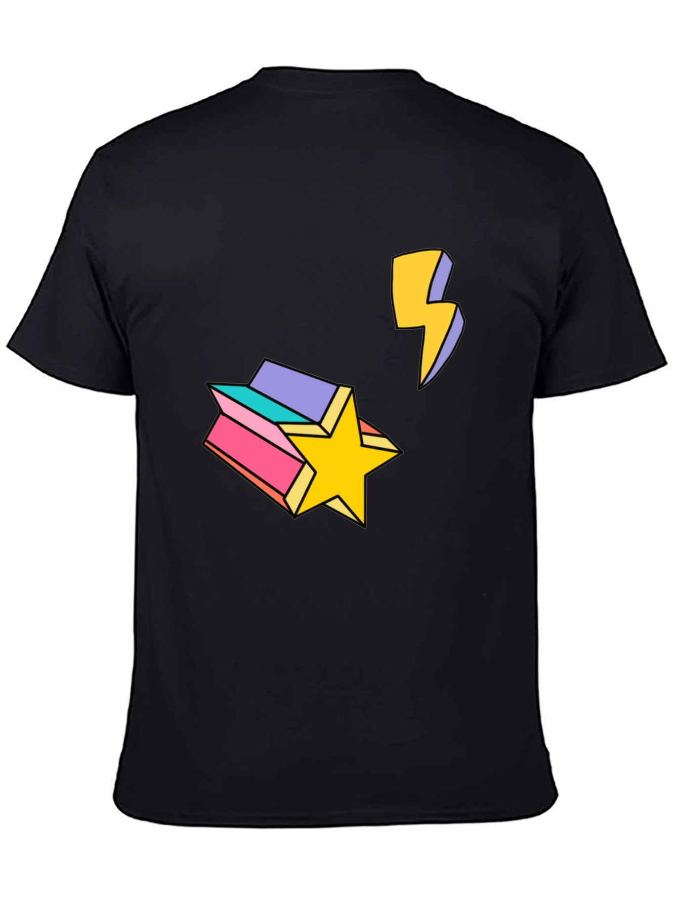 Retro Star & Lightning Bolt Graphic Tee - Black