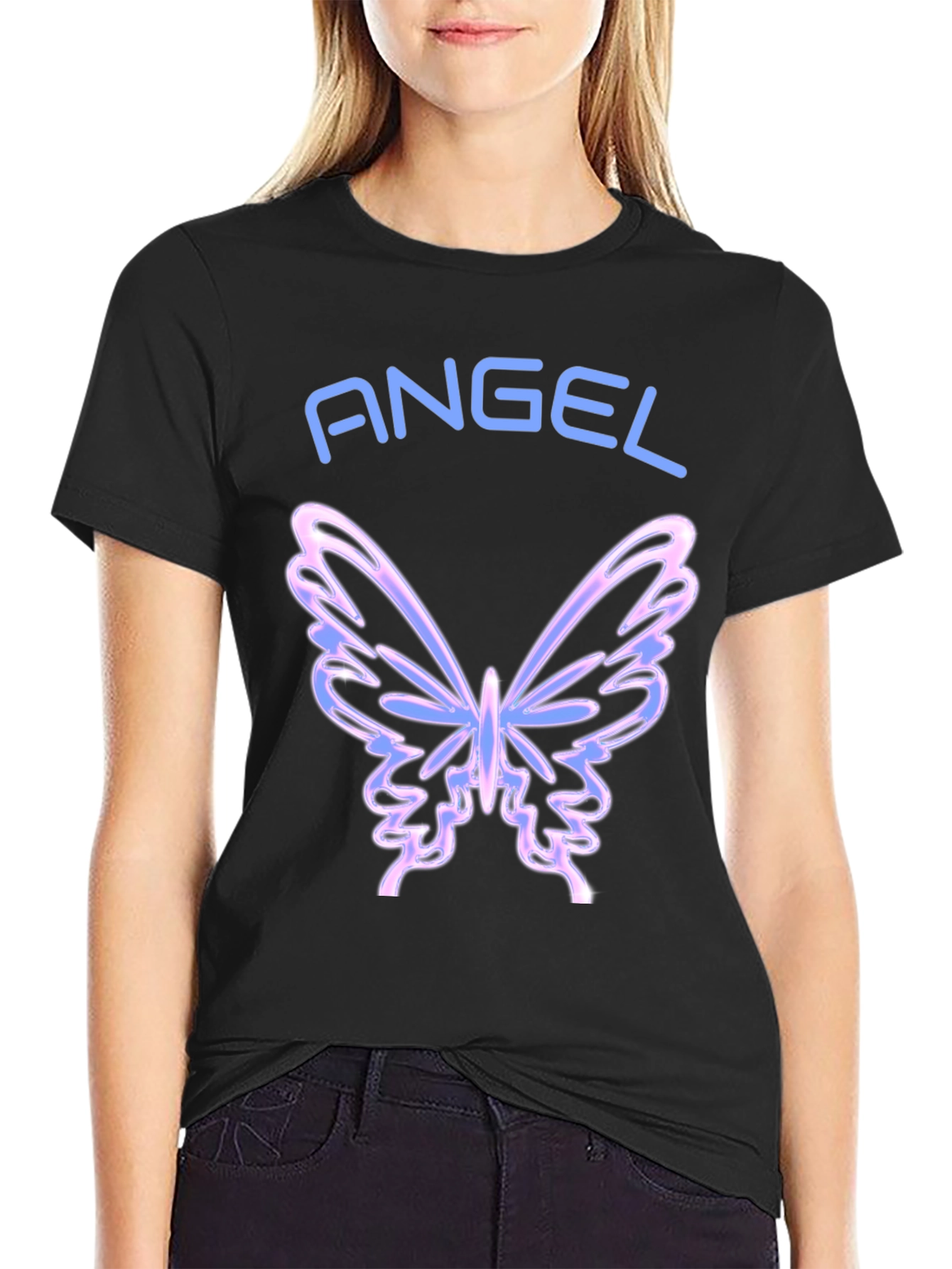 Angel Butterfly Graphic Tee - Black