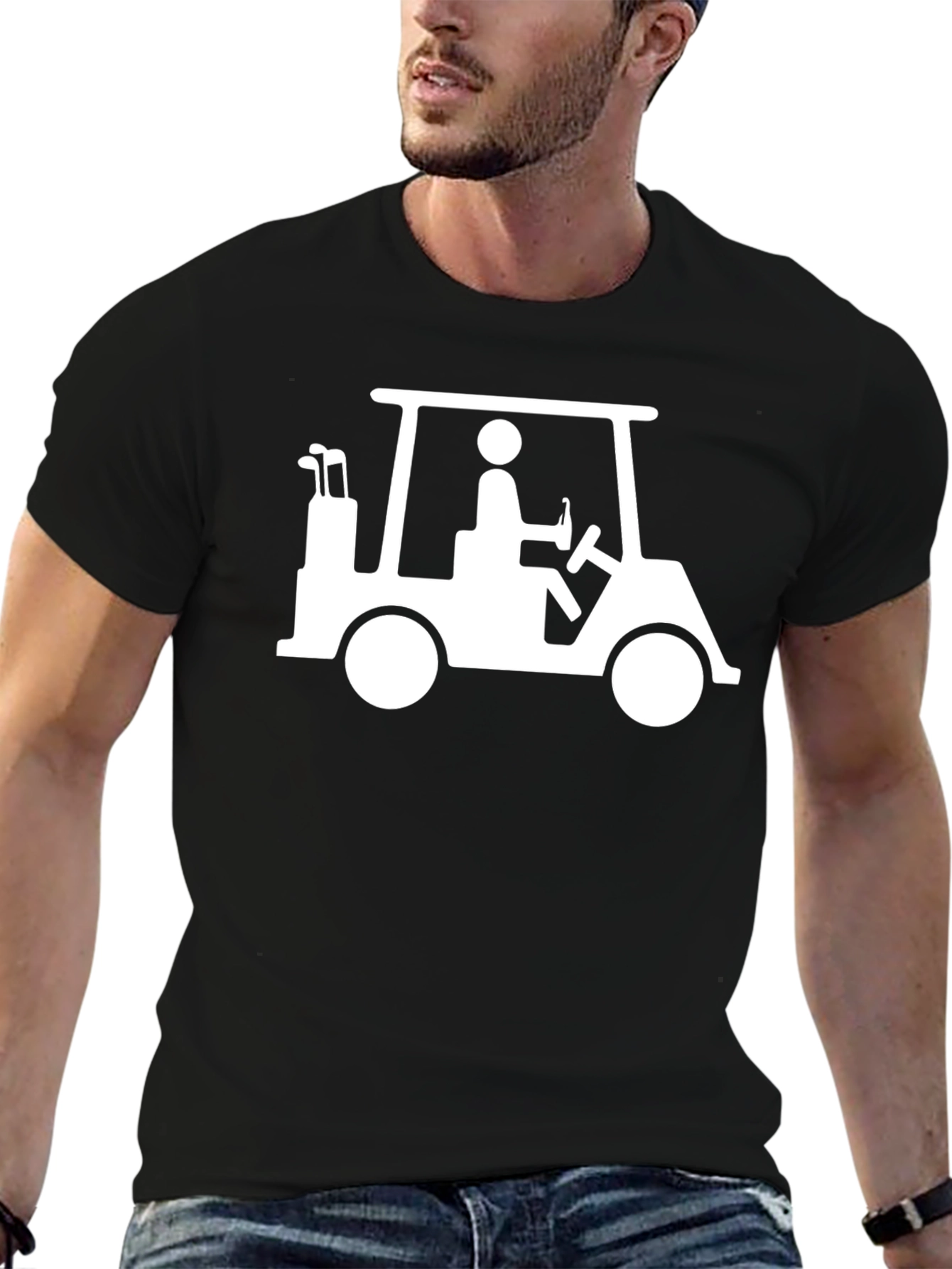 Golf Cart Graphic Tee - Black Cotton T-Shirt